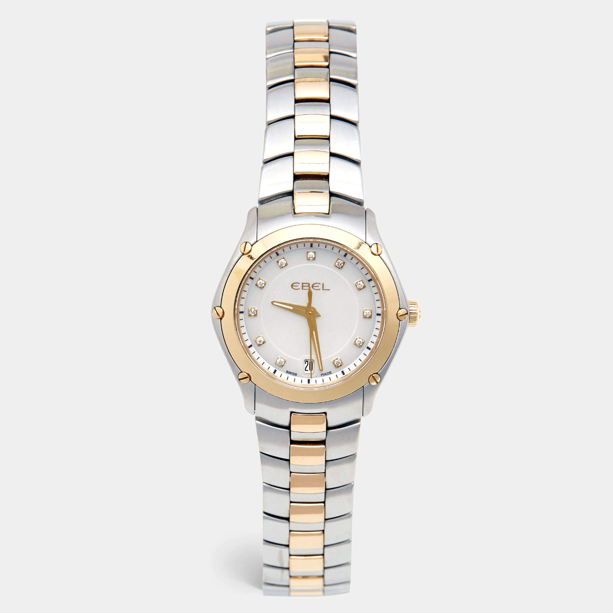 Pre Owned Ebel Mother Of Pearl 18K Yellow Gold Stainless Steel Classic Sport 1953Q21/99450 Women's Wristwatch 28 mm