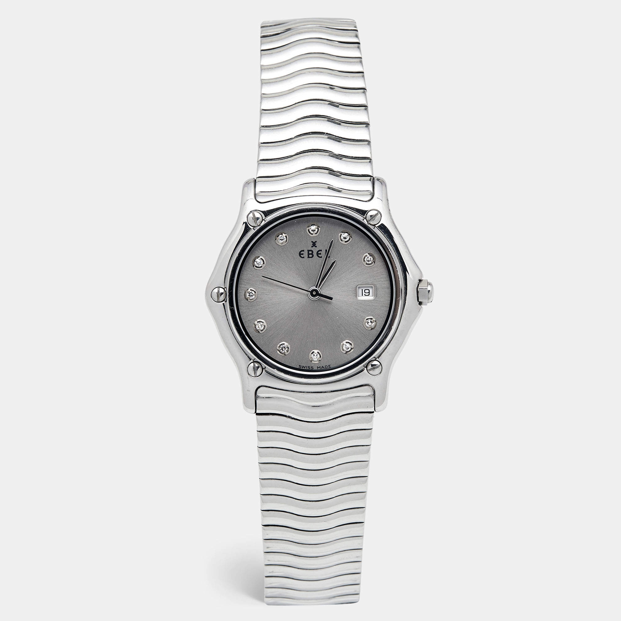 Pre Owned Ebel Grey Diamond Stainless Steel Sport Classic 9087132 Women's Wristwatch 33 mm 