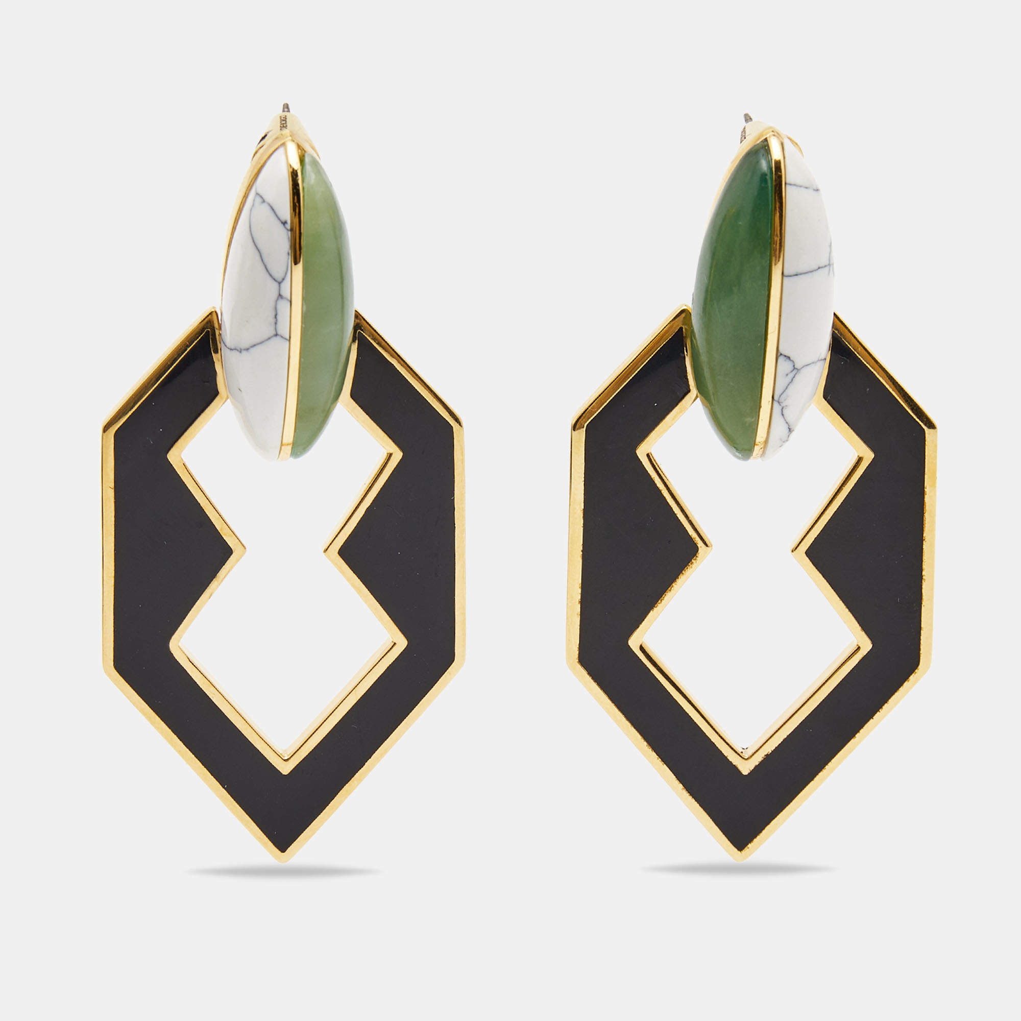 Eddie Borgo Peaked Linked Jade Howlite Enamel Gold Tone Earrings