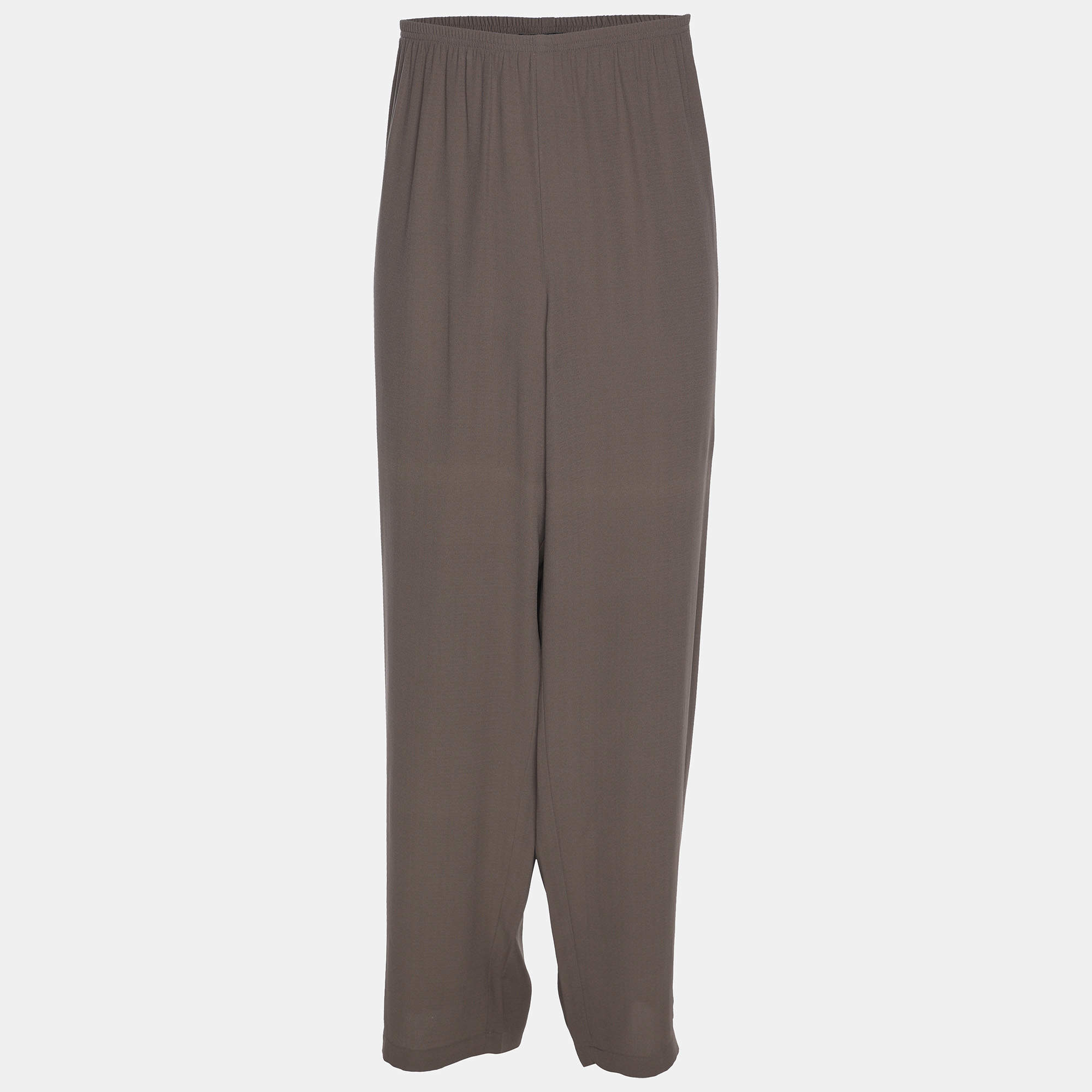 Pre Owned Eileen Fisher Grey Crepe Wide Leg Trousers XXL
