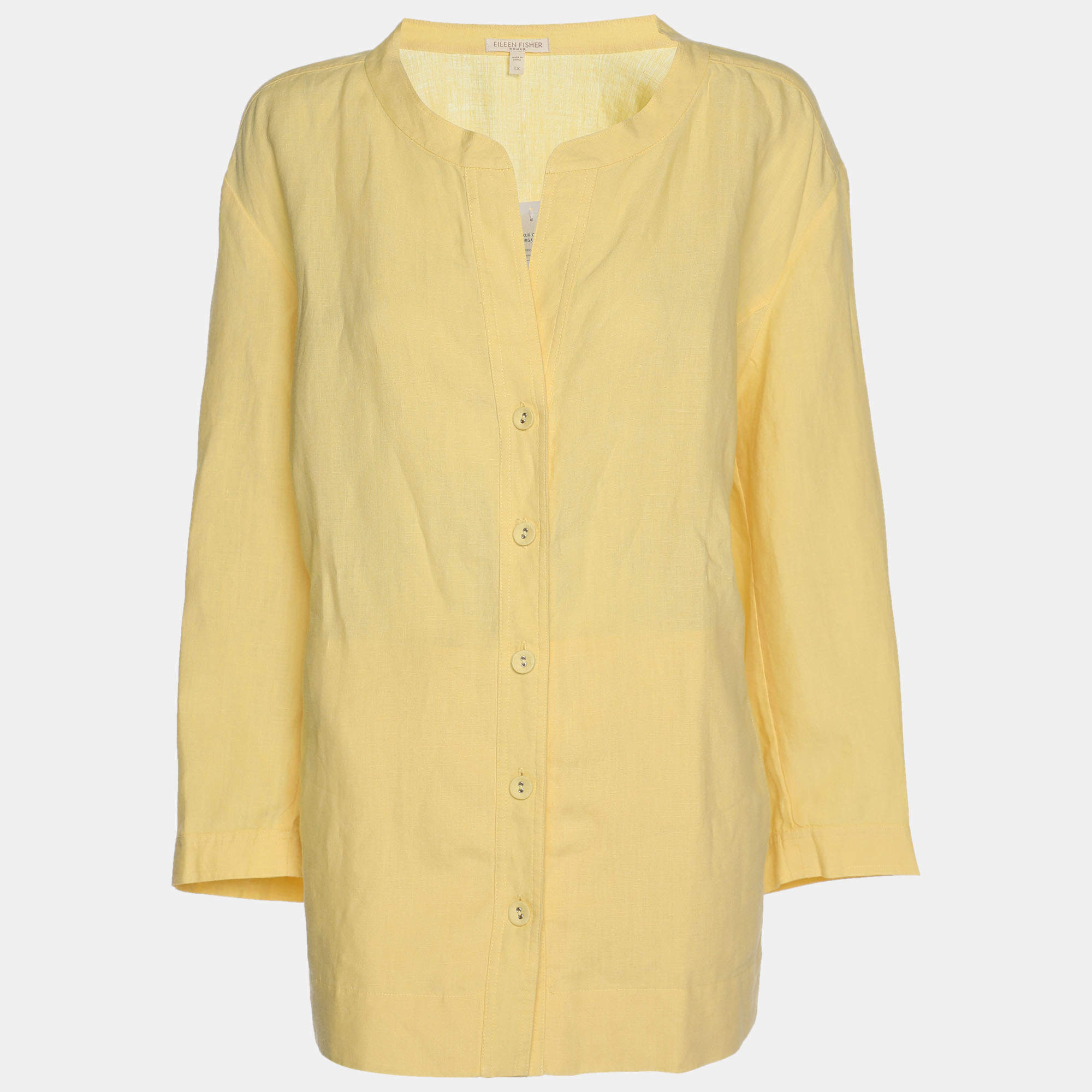 Pre Owned Eileen Fisher Yellow Organic Linen Shirt XXL