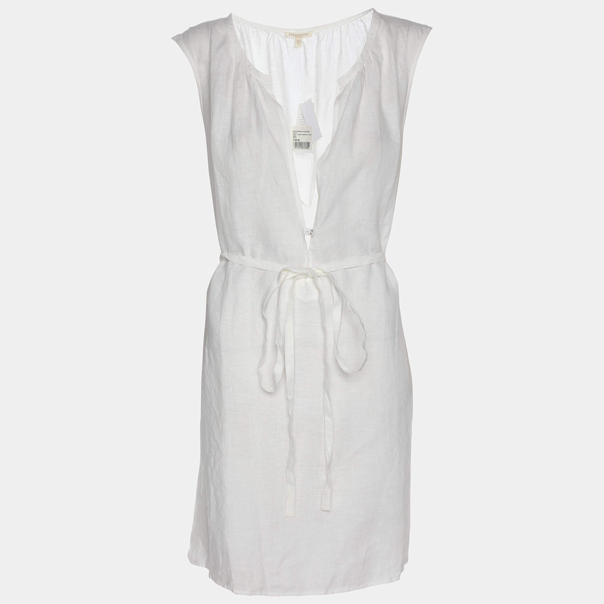 Pre Owned Eileen Fisher White Linen Belted Dress XXL