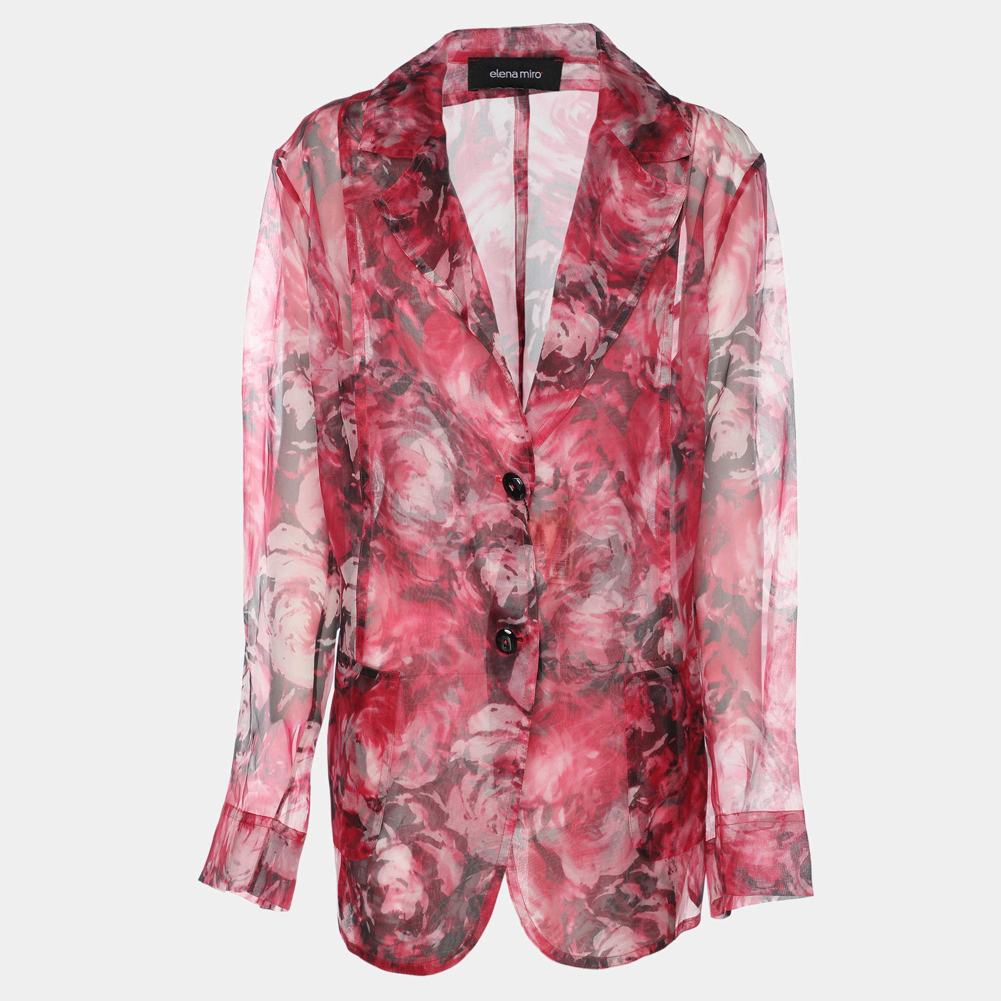 Pre Owned Elena Miro Pink Floral Print Knit Blazer XXL