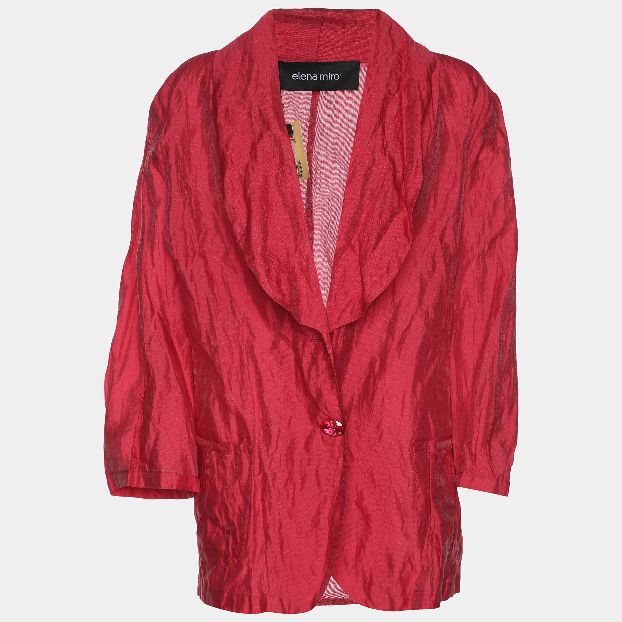 Pre Owned Elena Miro Red Lurex Knit Crinkled Belted Blazer XXL