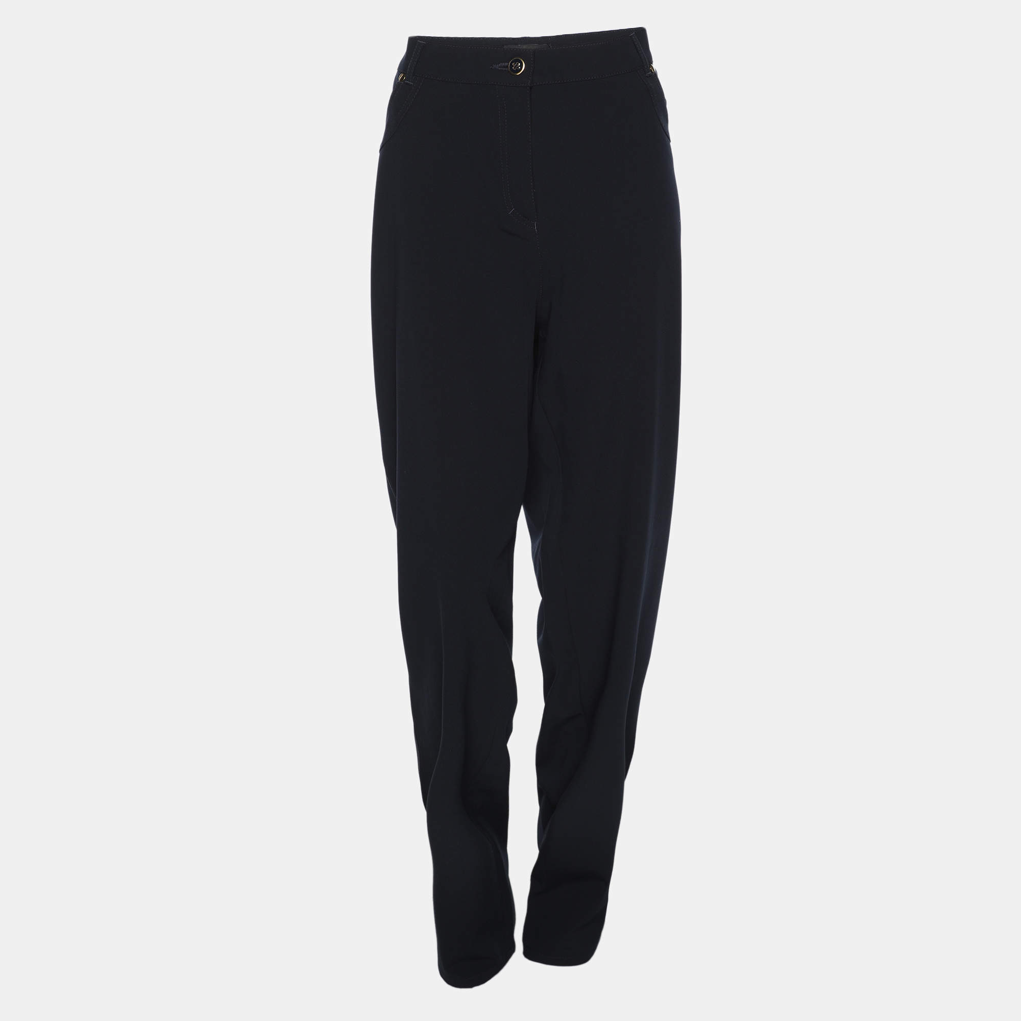 Pre Owned Elena Miro Navy Blue Jersey Wide Leg Trousers XL