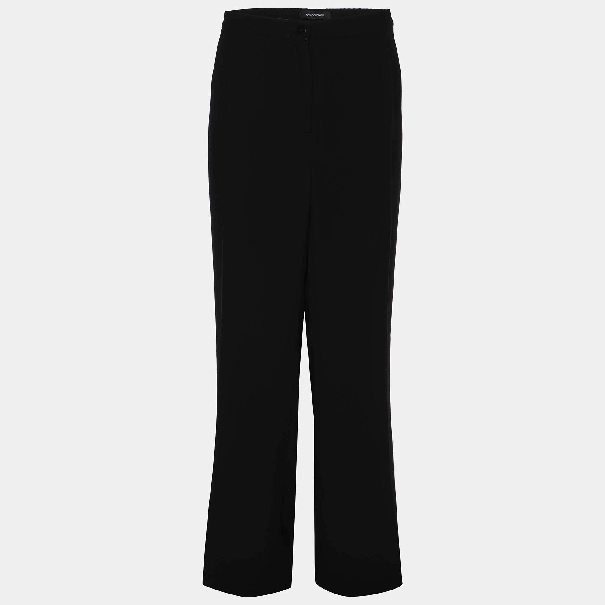 Pre Owned Elena Miro Black Crepe Wide Leg Trousers XL