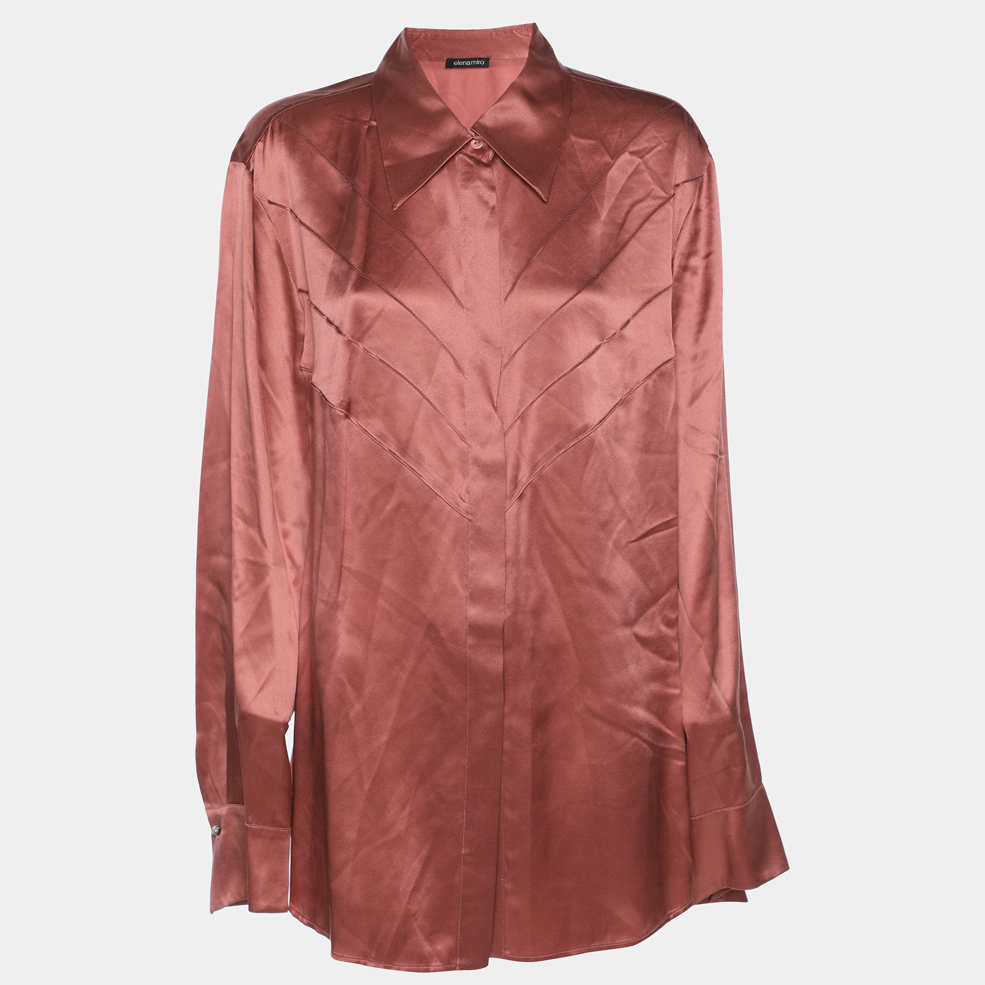 Pre Owned Elena Miro Metallic Pink Silk Long Sleeve Shirt XL
