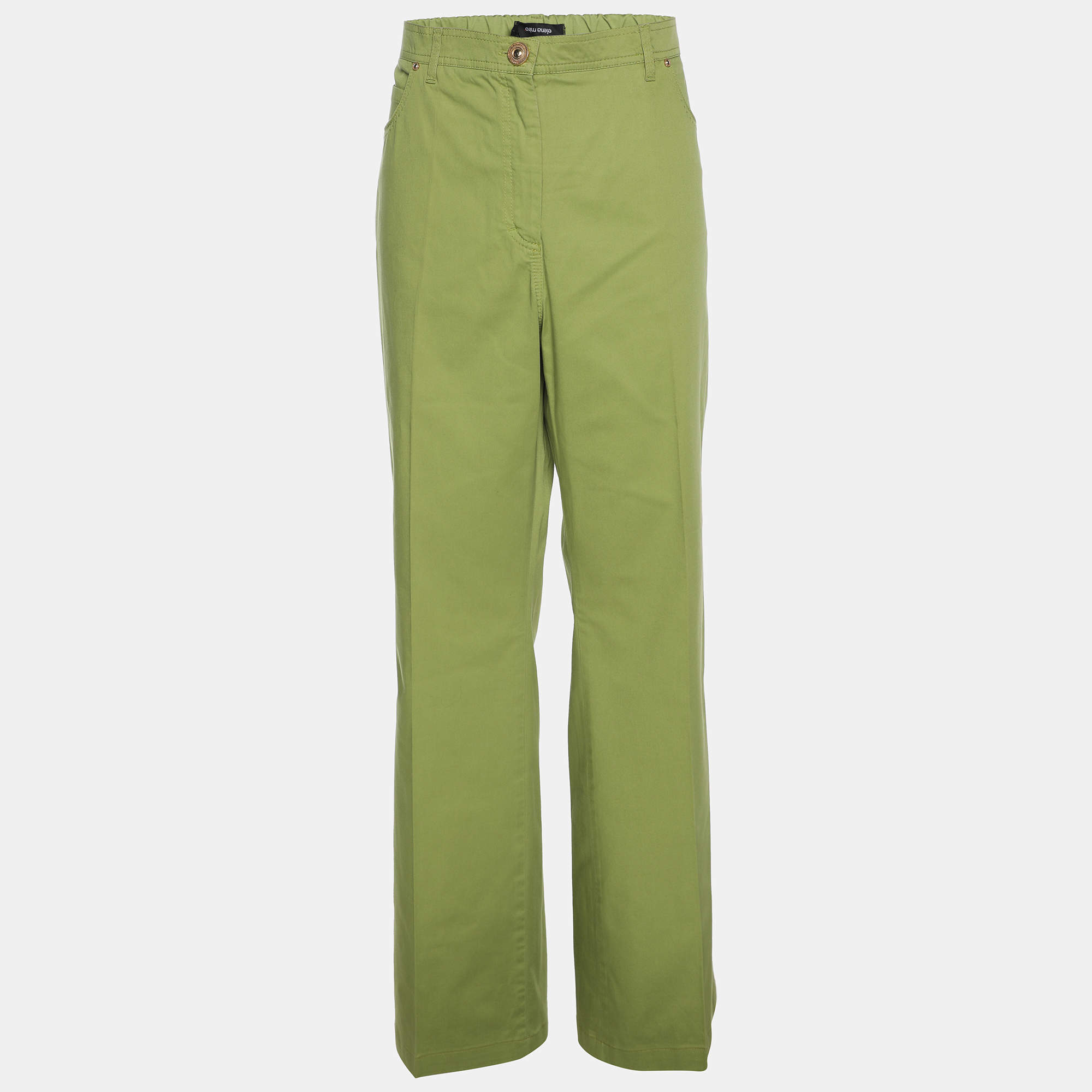 Pre Owned Elena Miro Green Stretch Cotton Wide Leg Pants XL