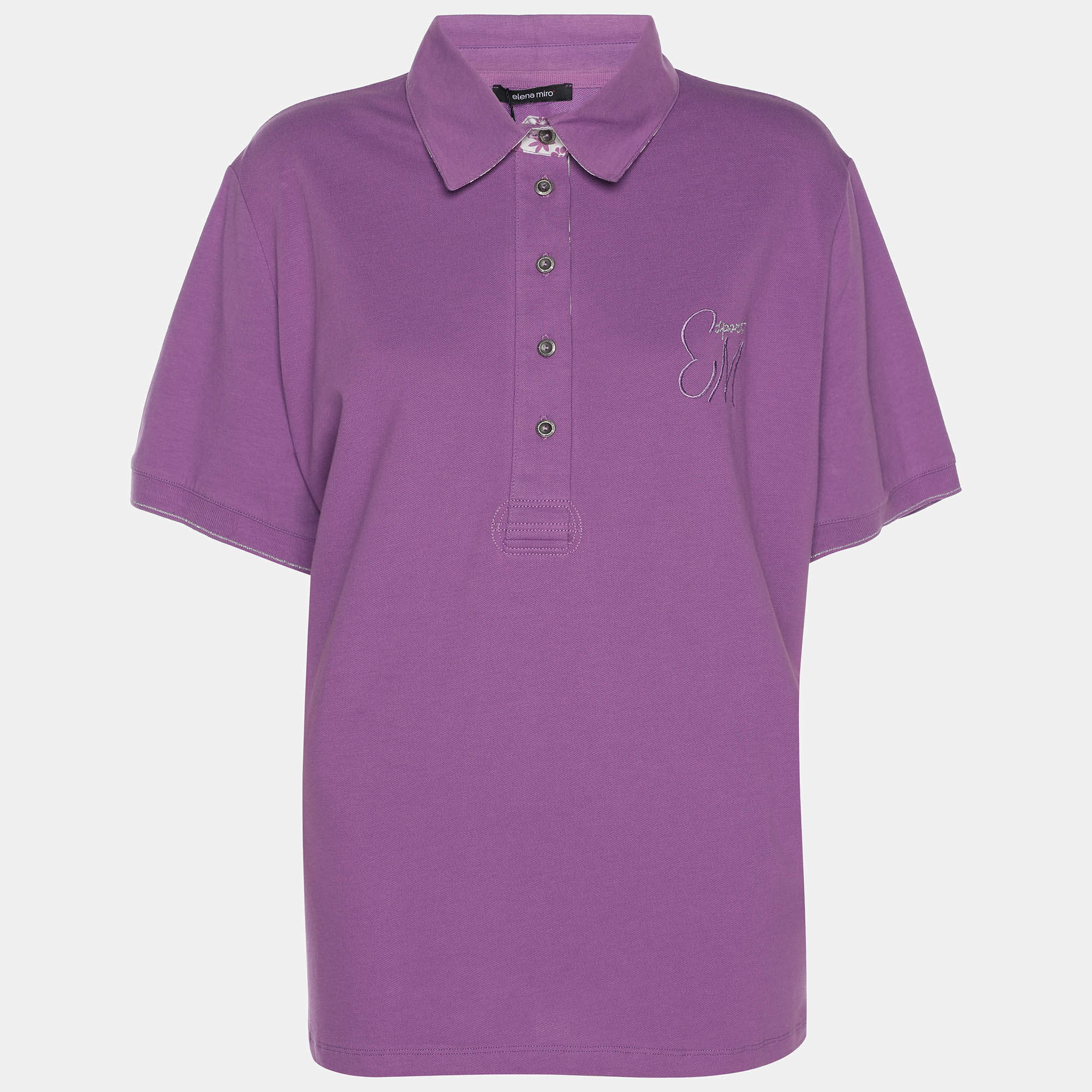 Pre Owned Elena Miro Purple Jersey Polo T-Shirt XL