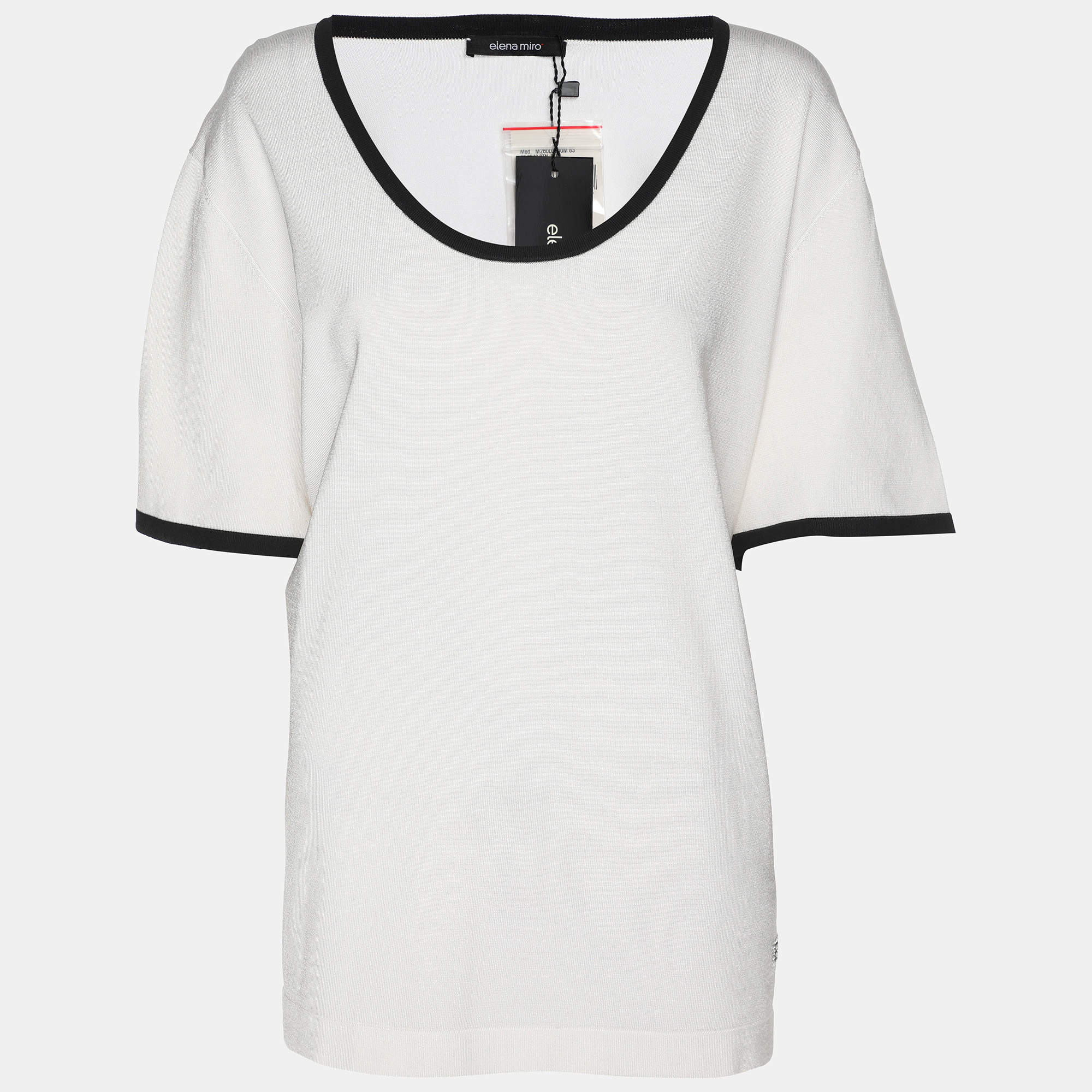 Pre Owned Elena Miro White/Black Knit T-Shirt XXL