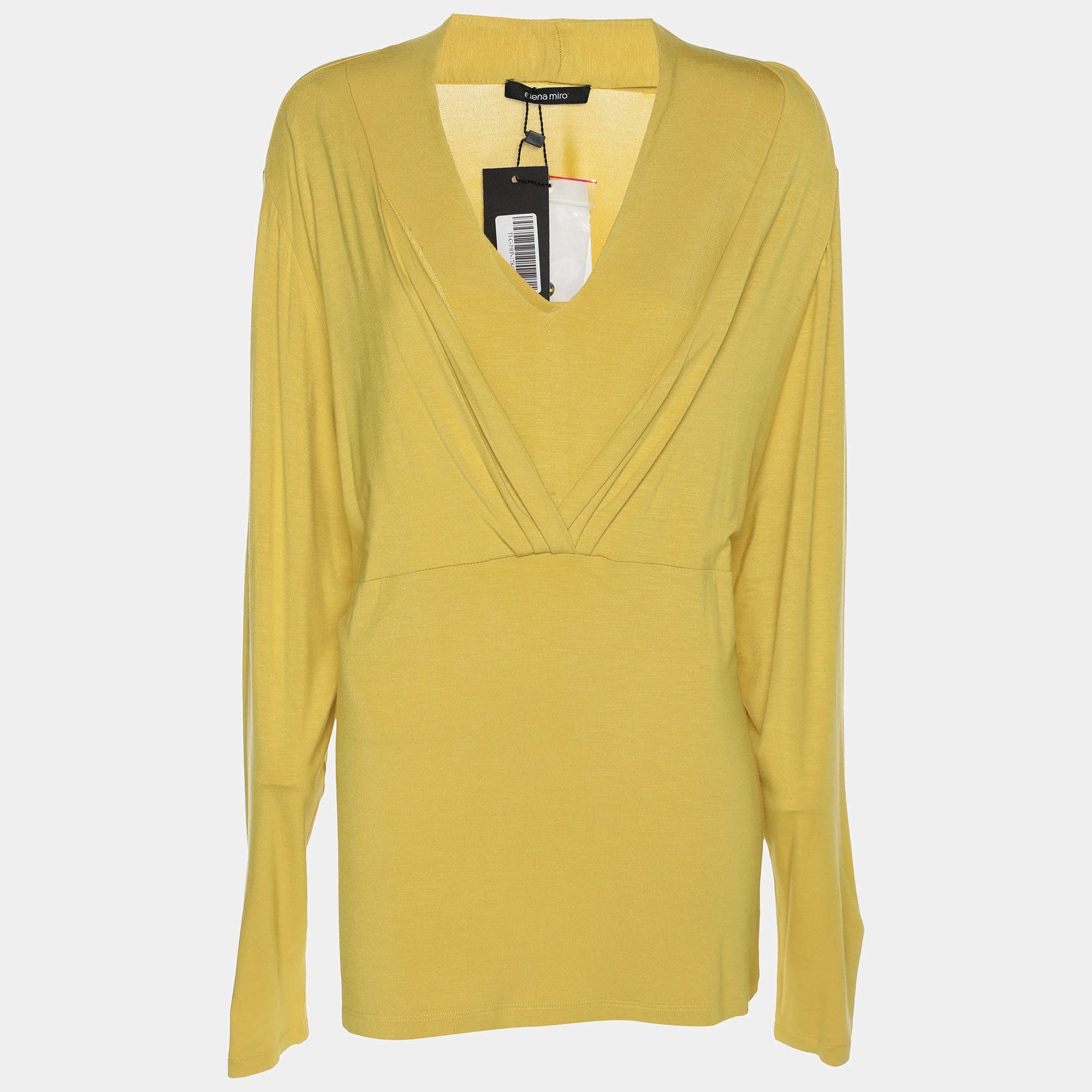Pre Owned Elena Miro Yellow Jersey V Neck Tops 