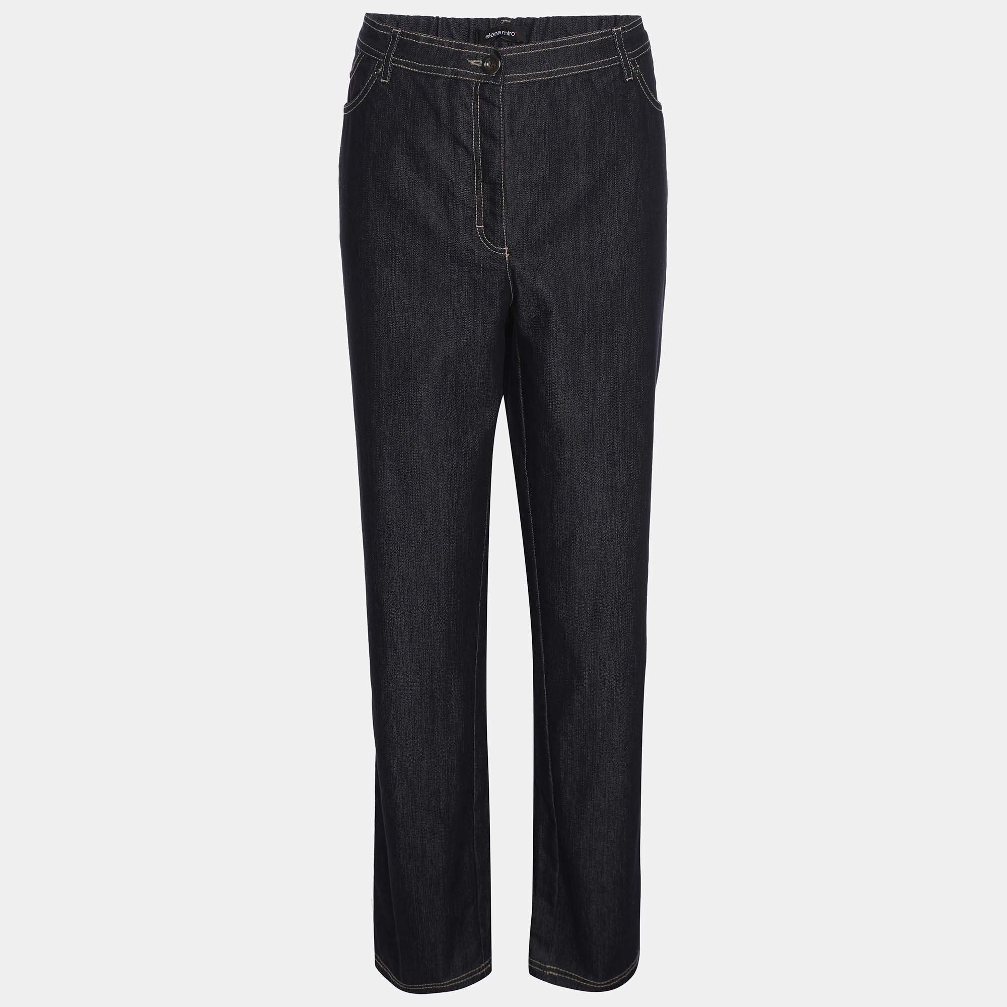 Pre Owned Elena Miro Indigo Blue Stretch Denim Wide Leg Jeans XL