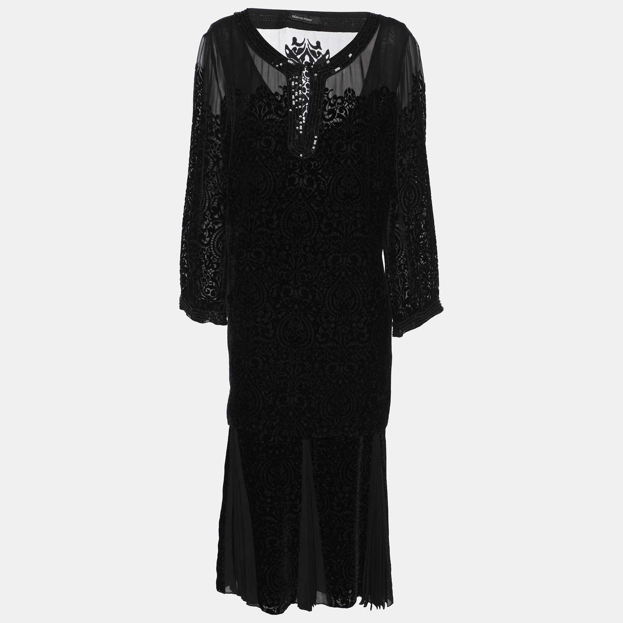 مملوكة مسبقًا طقم قميص وتنورة ديفور باللون الأسود من إيلينا ميرو مقاس كبير جداً - اكسترا لارج