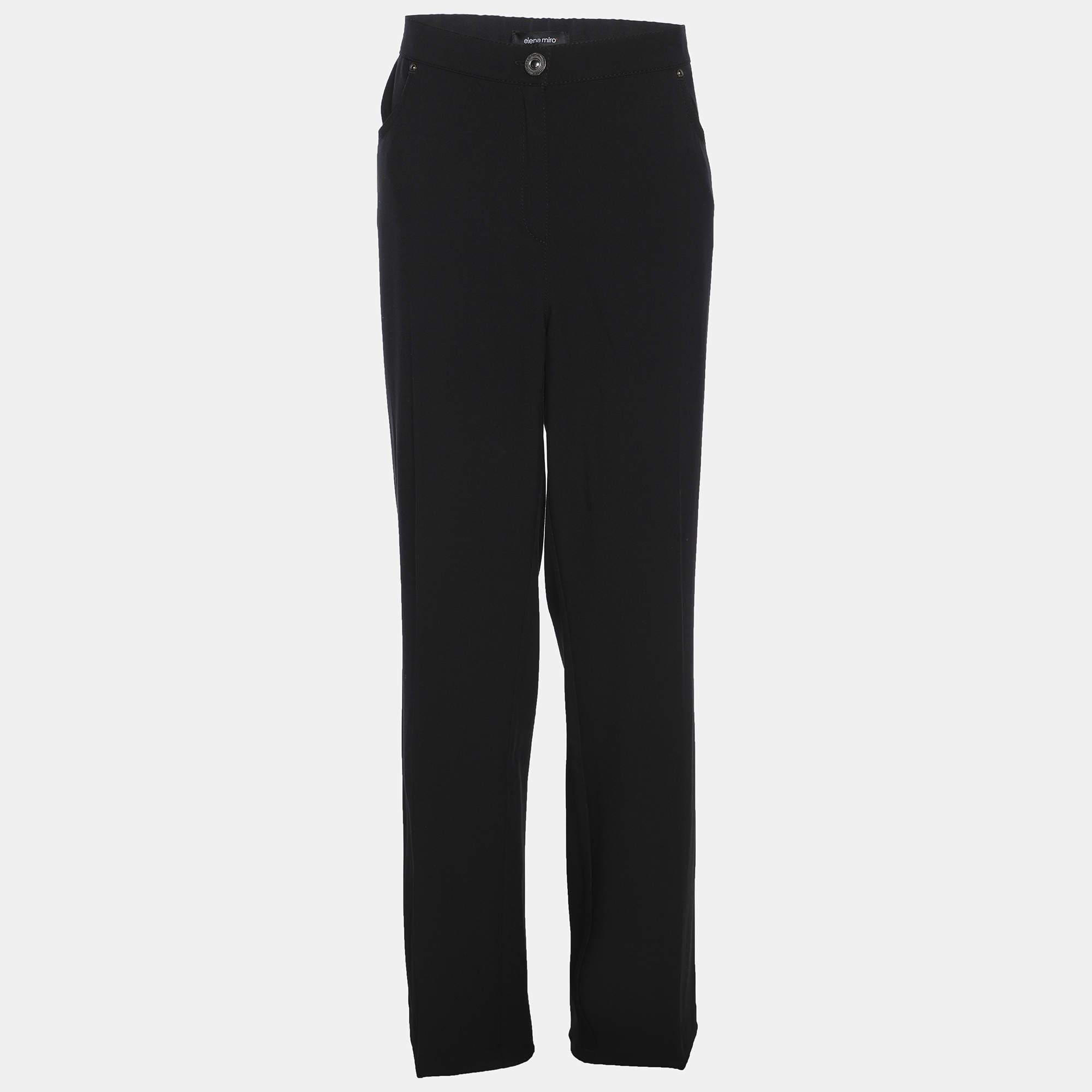 Pre Owned Elena Miro Black Jersey Straight Pants XXL