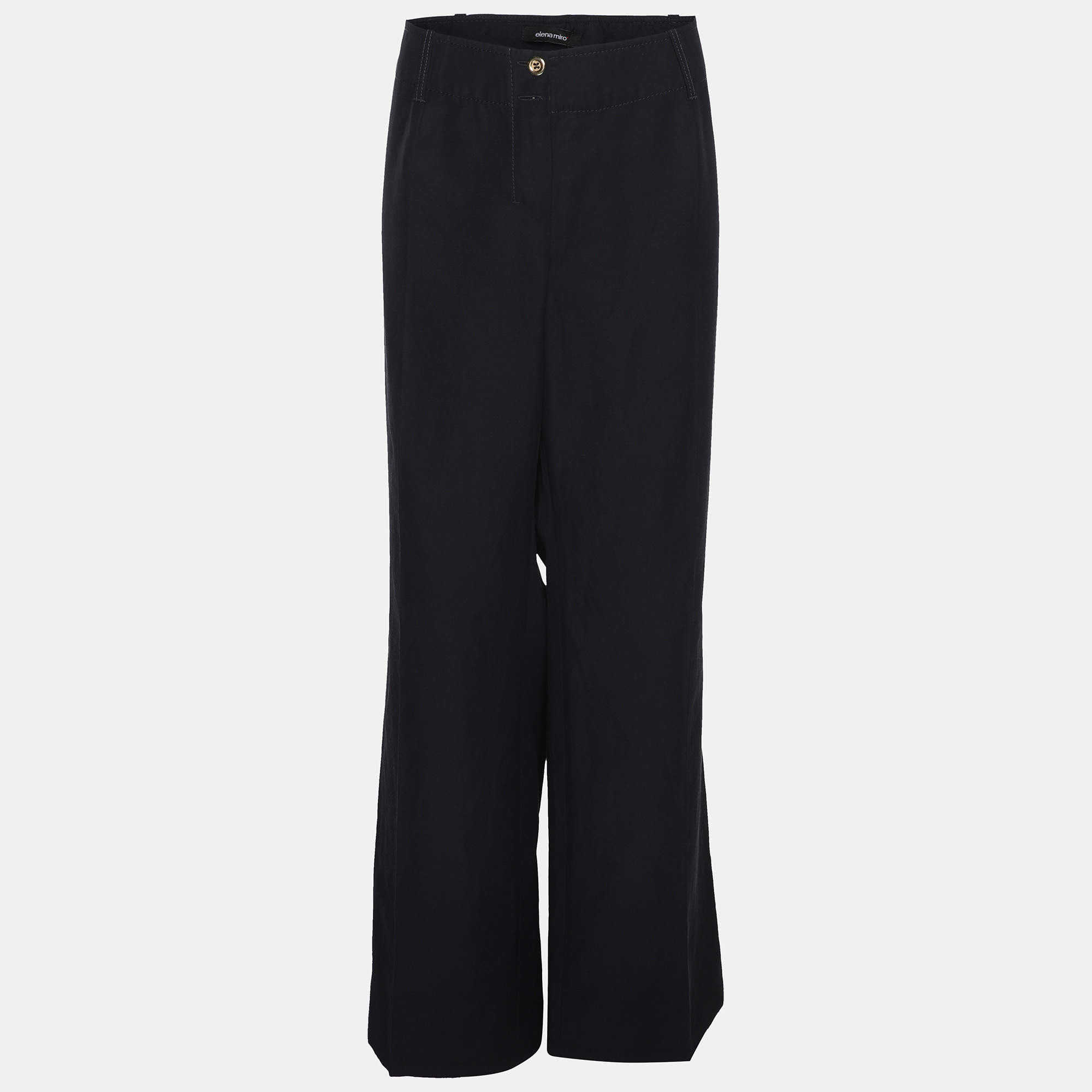 Pre Owned Elena Miro Navy Blue Cotton Straight Pants XXL