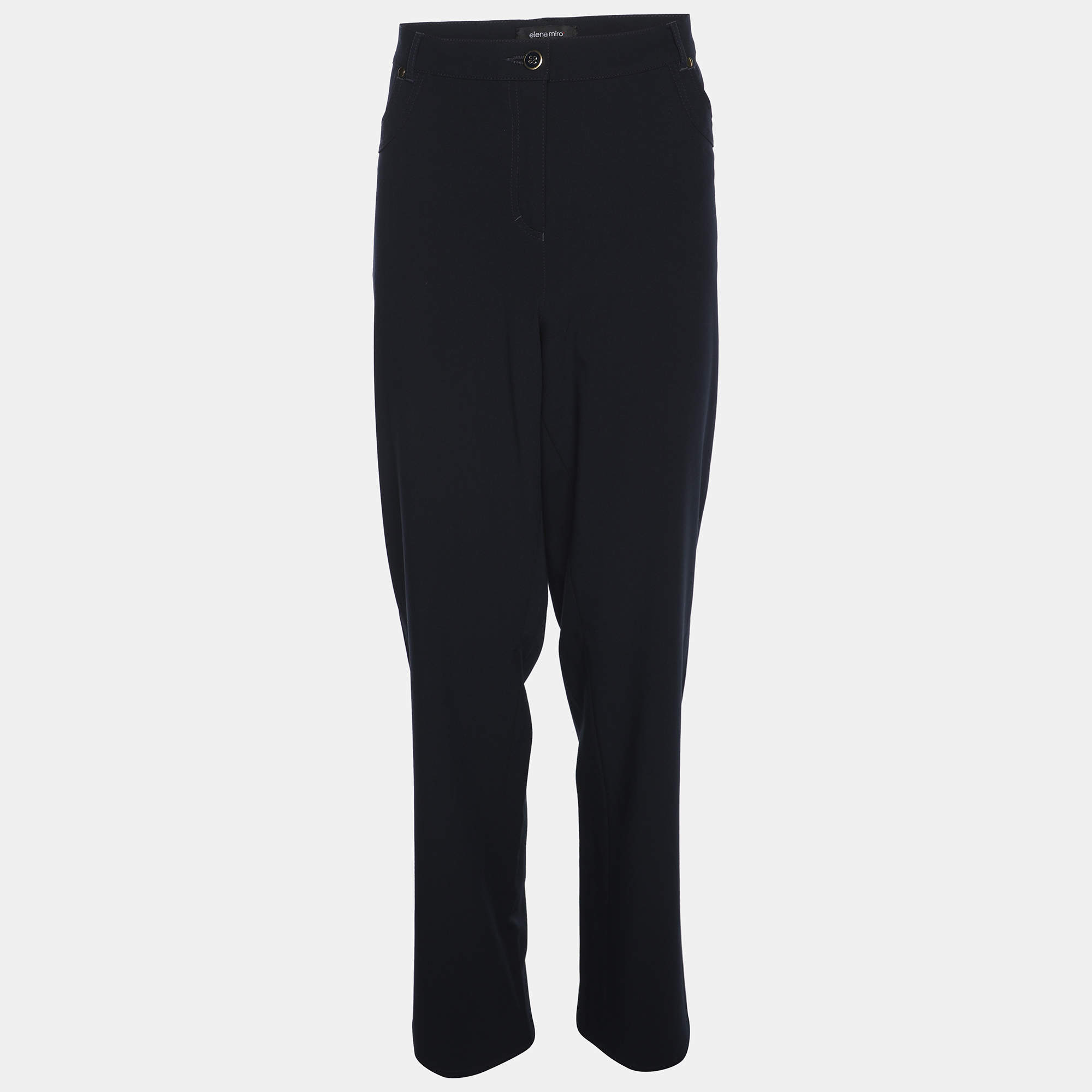 مملوكة مسبقًا Elena Miro Navy Blue Satin Pocket Embellished Trousers XL