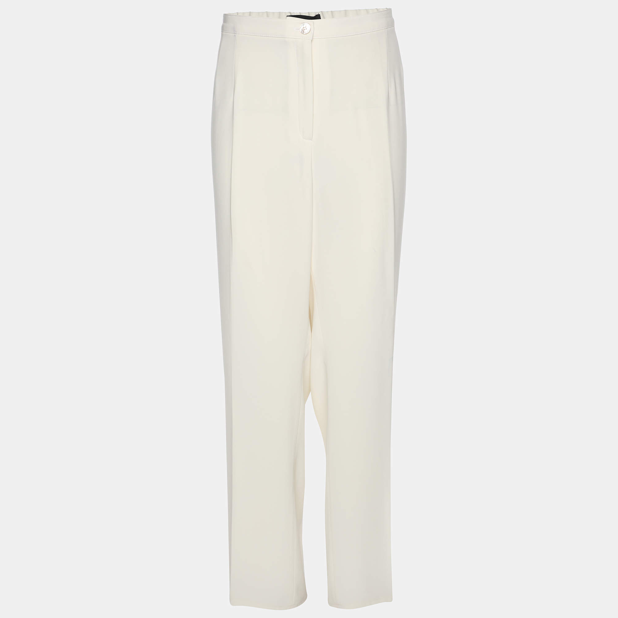 Pre Owned Elena Miro Cream Satin Straight Leg Trousers XL