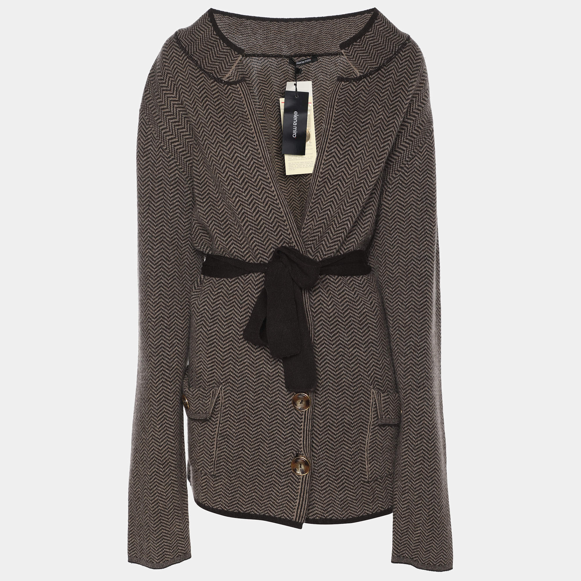 مملوكة مسبقًا كاردَيغان إيلينا ميرّو تريكو بني مضلع بحزام مقاس كبير (لارج)