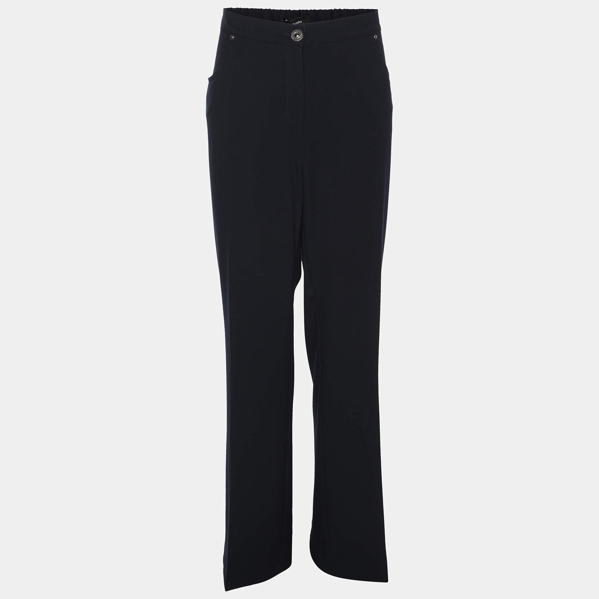 Pre Owned بنطال جيرسي إيليانا ميرا أزرق بحري مزين بالكريستال مقاس ضخم جدًا - إكس إكس لارج