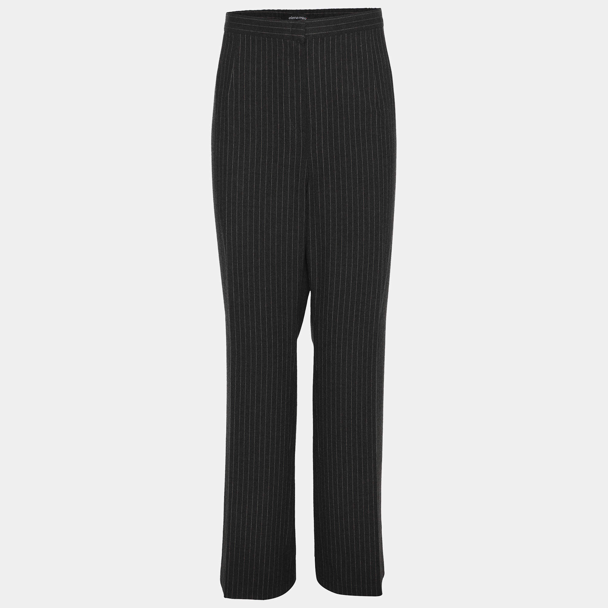 مملوكة مسبقًا Elena Miro Dark Grey Striped Fabric Trousers XXL