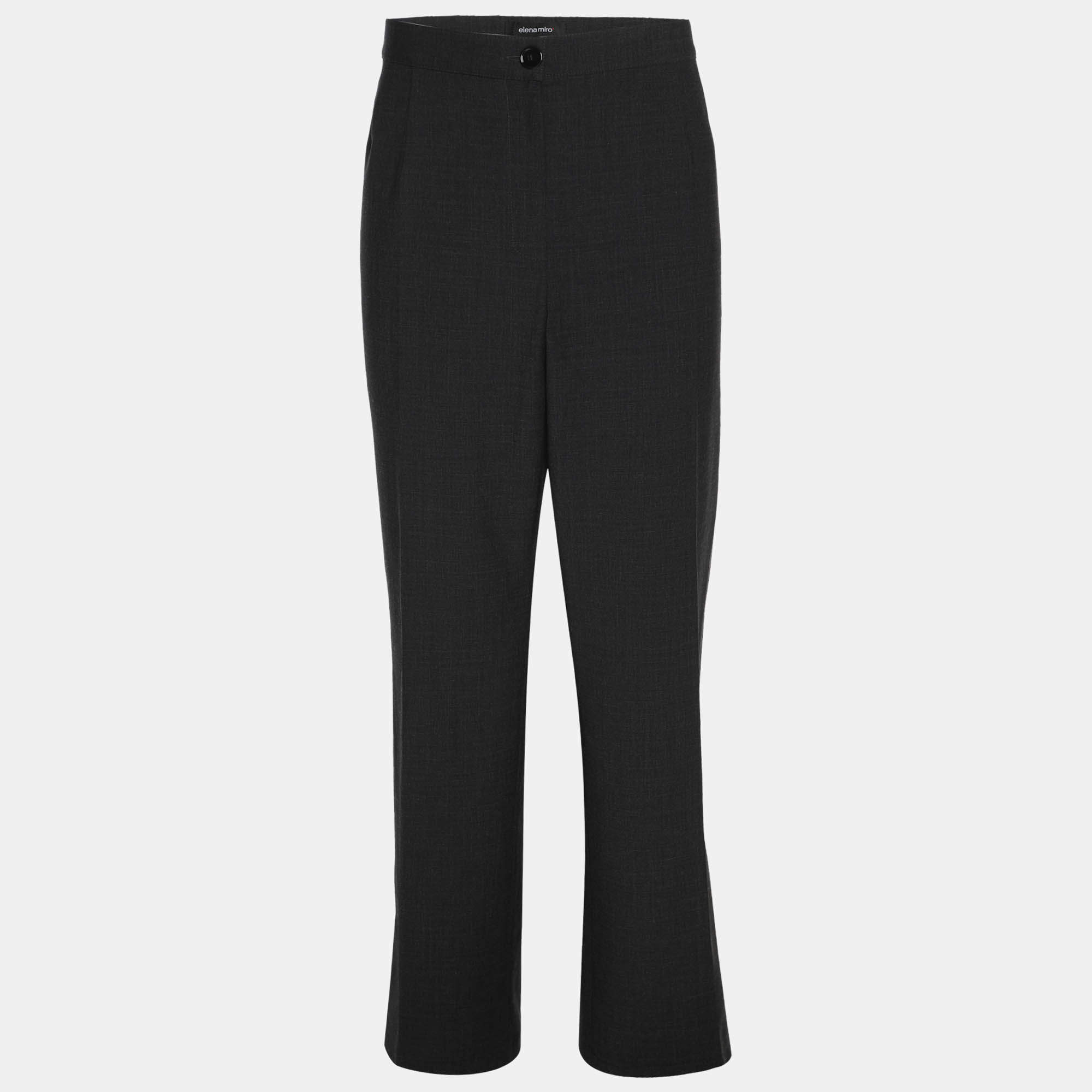 Pre Owned Elena Miro Dark Grey Wool Blend Wide Leg Trouser XL