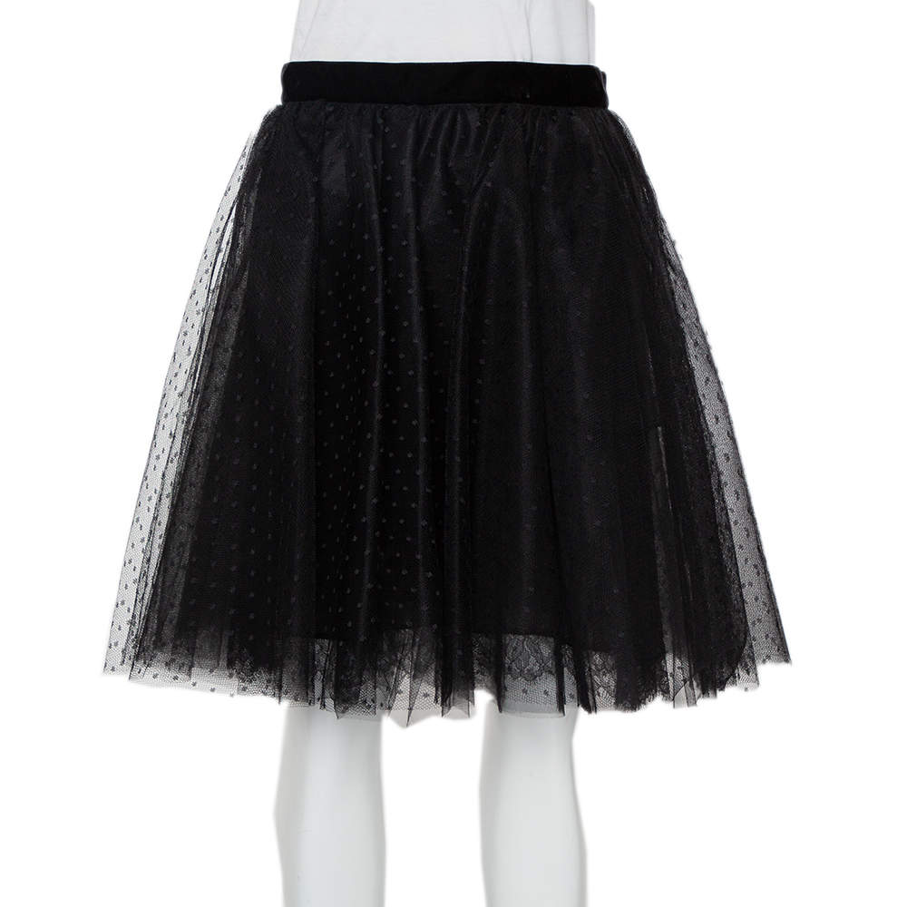 Elie Saab Black Tulle Mini Skirt S