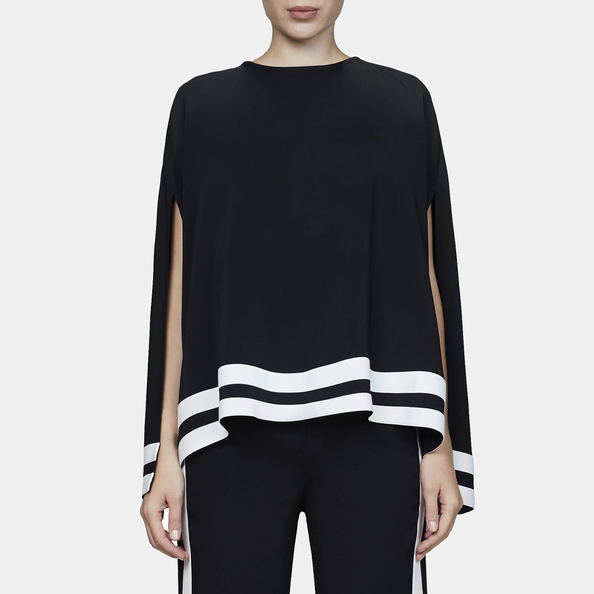 Pre Owned Elie Saab Black & White Crepe Sleeve Slit Cape Blouse M