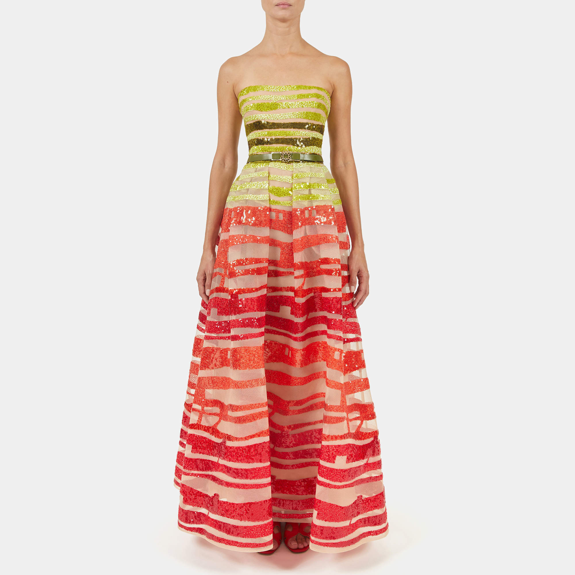 Elie Saab Multicolor Sequin Embroidered Strapless Gown M