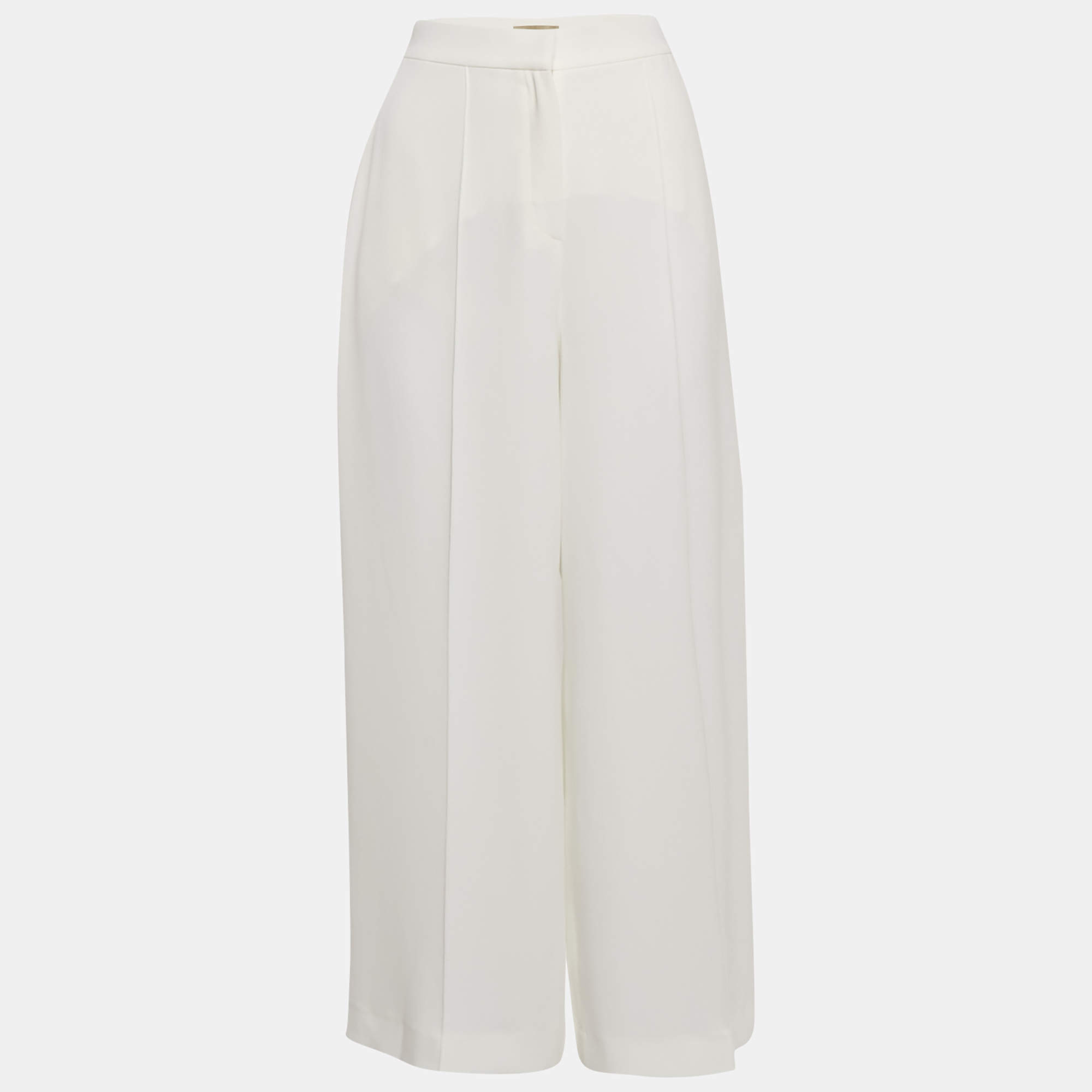 Pre Owned Elie Saab White Crepe Wide Leg Trousers S