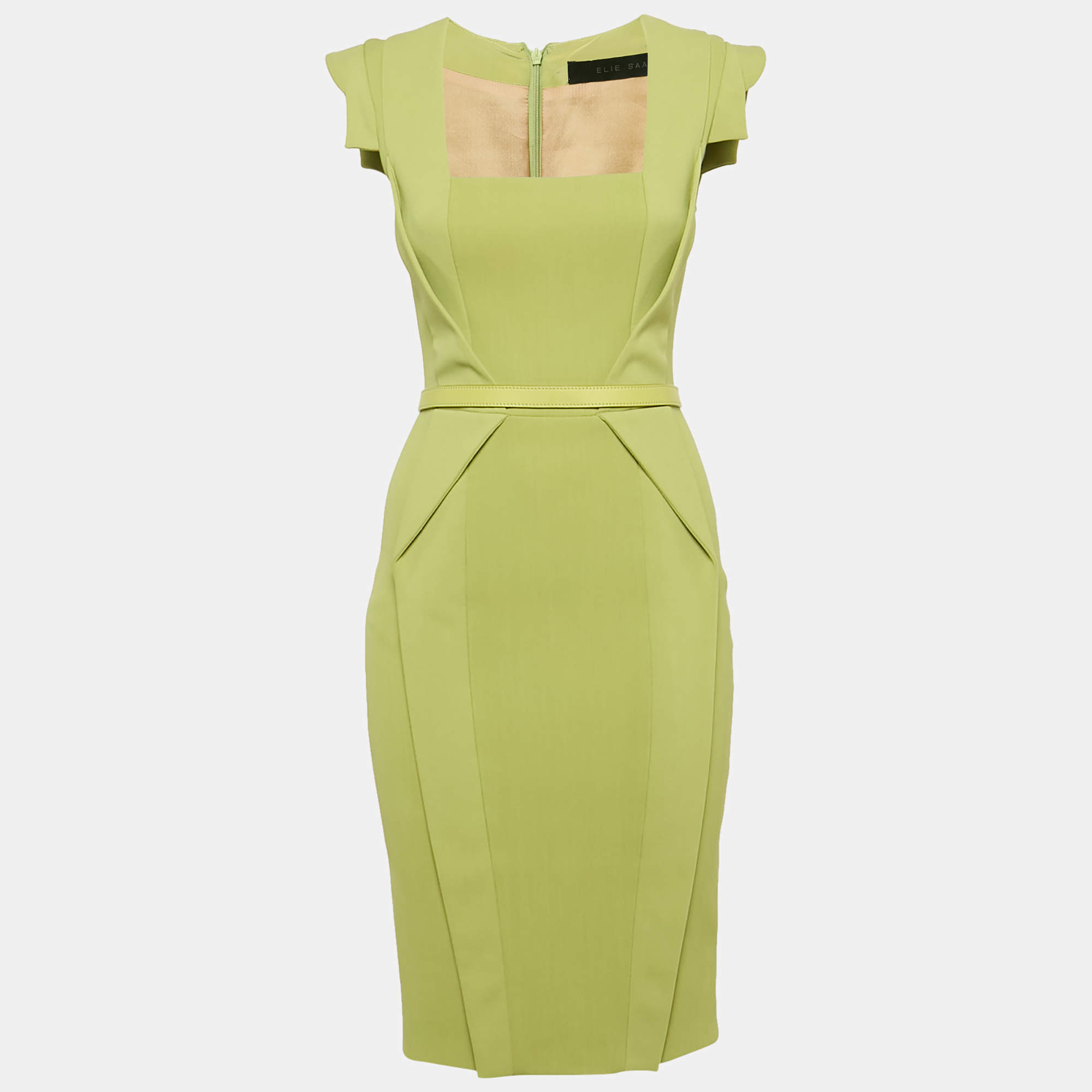 Elie Saab Green Crepe Belted Sheath Dress XS