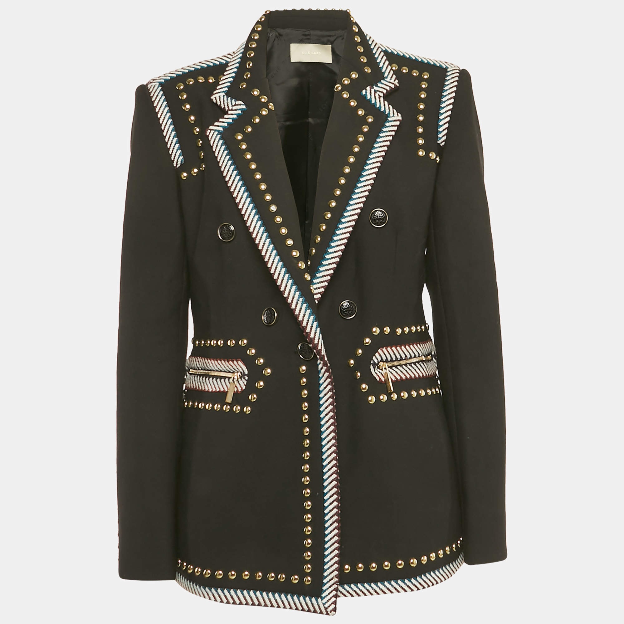 Pre Owned بليزر إلي صعب كريب أسود بزخارف معدنية متباينة مقاس كبير (لارج)