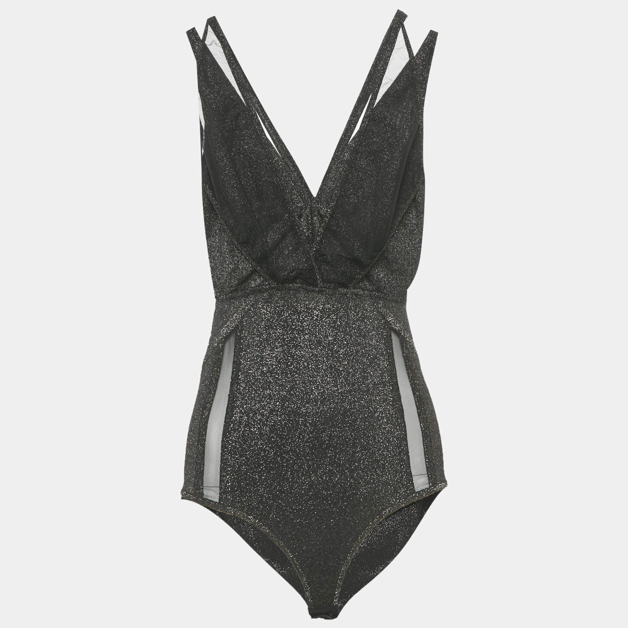 Pre Owned بوديسوت إيلي صعب جيرسي لوريكس أسود وحواف تول مقاس صغير (سمول)