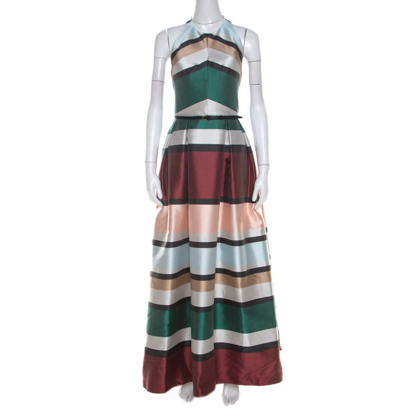 Pre Owned Elie Saab Multicolor Candy Striped Halter Neck Ball Gown S