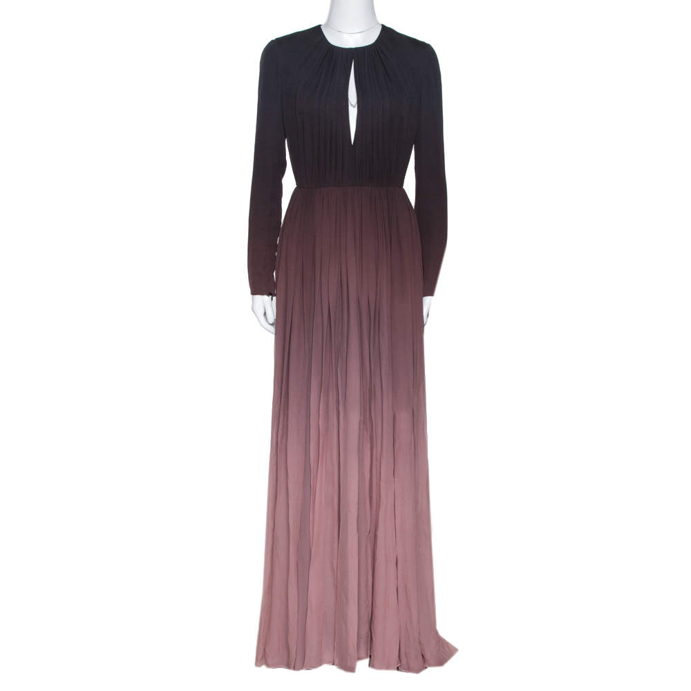 مملوكة مسبقًا Elie Saab Pink Ombre Silk Georgette Gathered Long Dress S