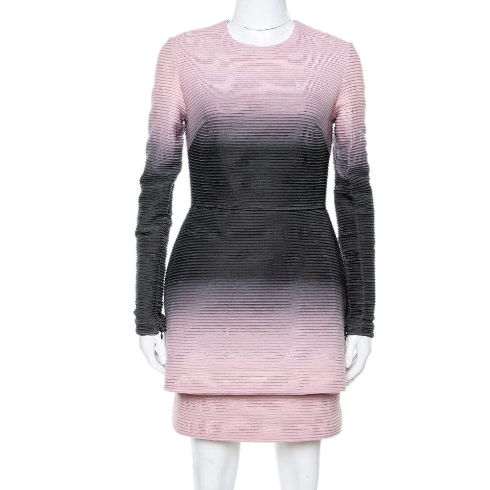 Elie Saab Pink Ombre Ribbed Layered Dress S