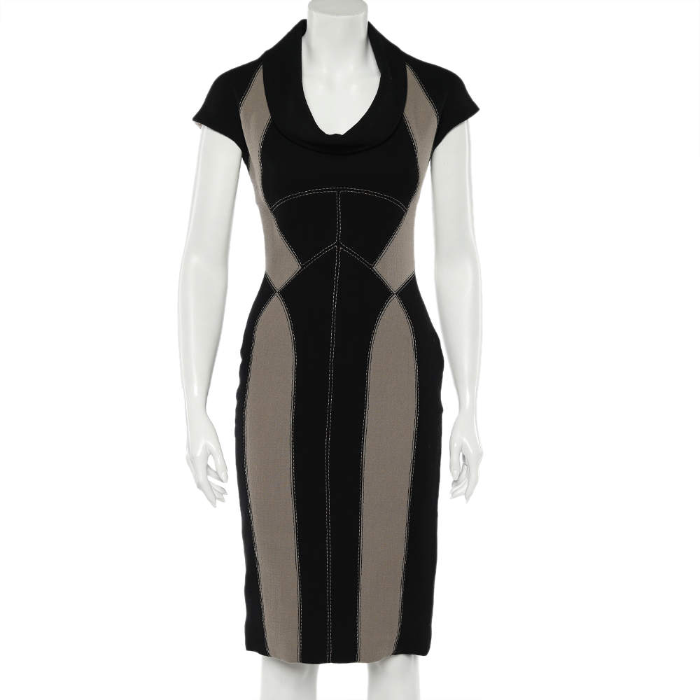 Elie Saab Color Block Wool & Silk Crepe Sheath Dress XS