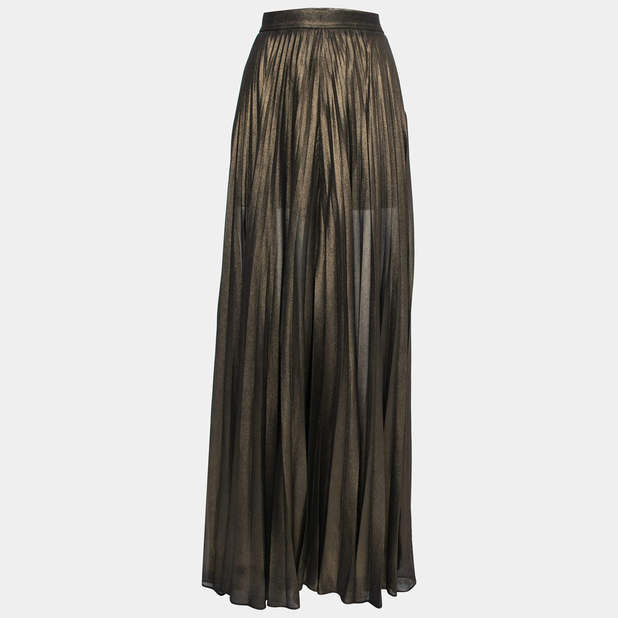 Pre Owned Elie Saab Metallic Crepe Plisse Palazzo Pants S
