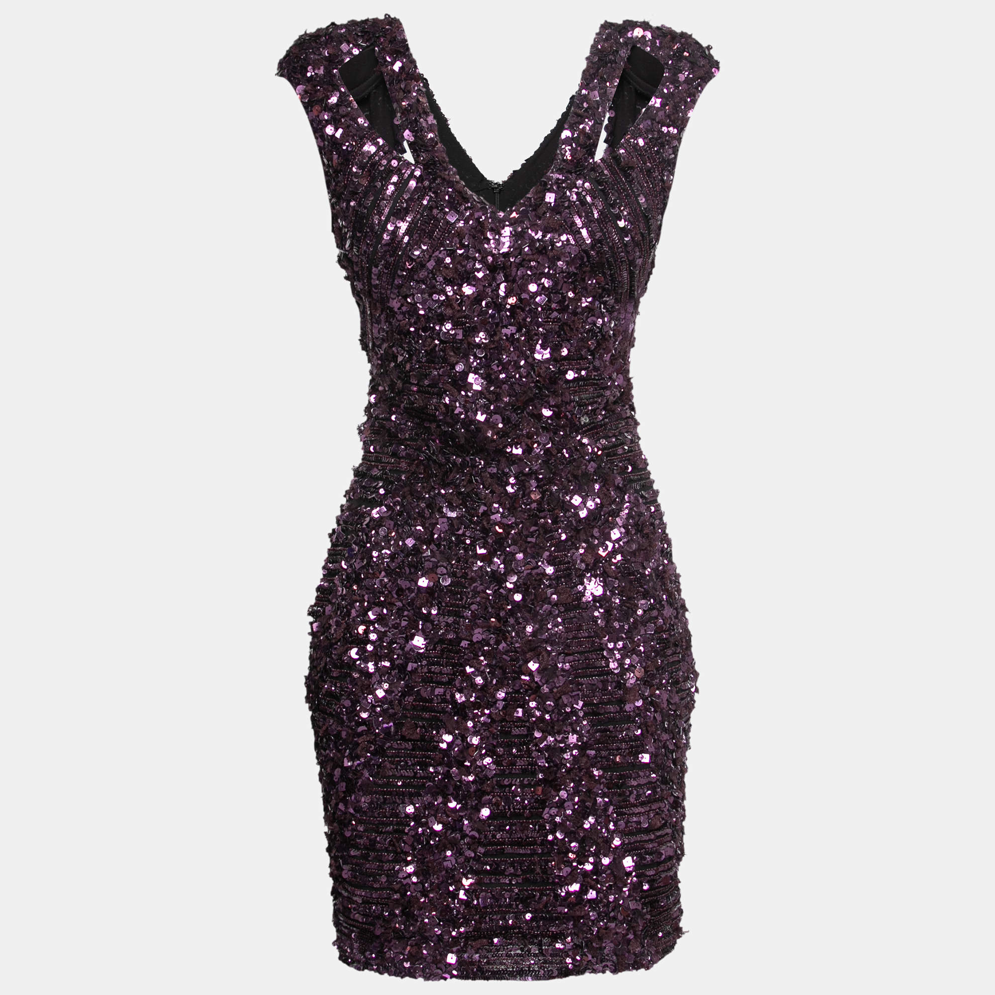 Elie Saab Purple Sequin-Embellished Cutout Mini Dress M 