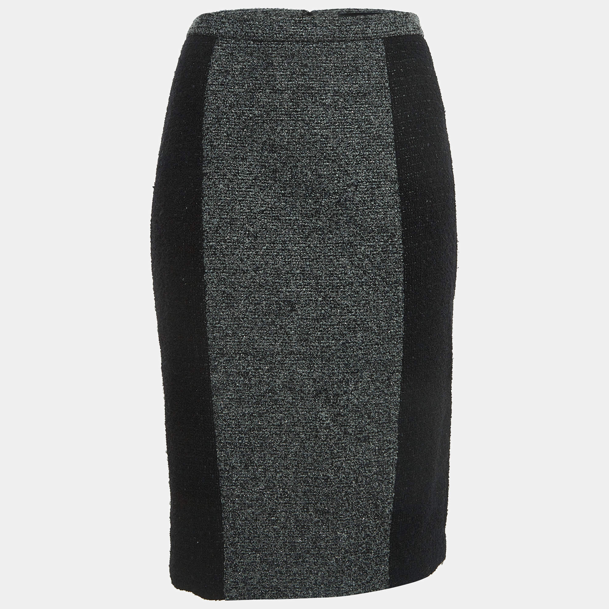 Pre Owned Elie Saab Black/Grey Tweed Pencil Skirt M