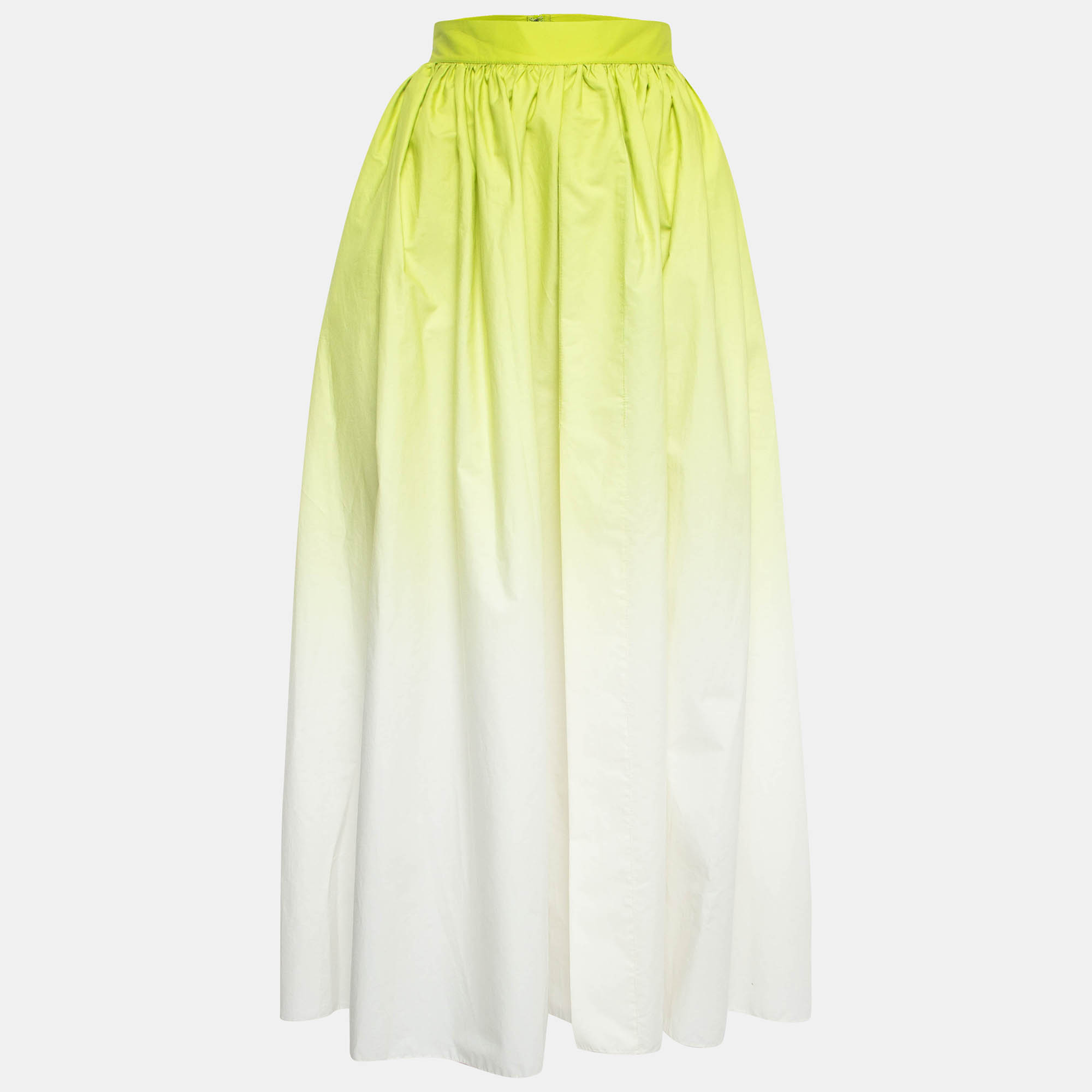 Elie Saab Green Ombre Cotton Gathered Maxi Skirt S