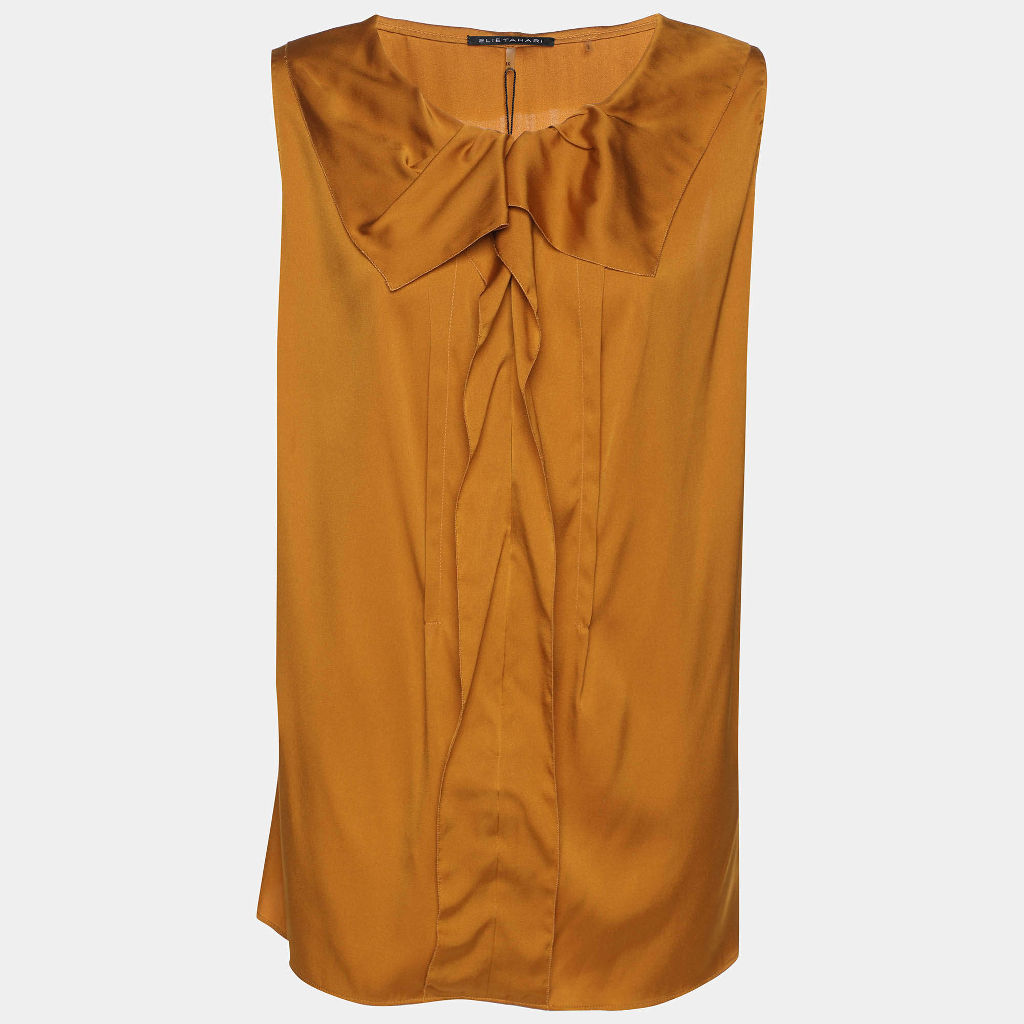 Pre Owned Elie Tahari Yellow Pepper Stretch Silk Andrea Blouse XL