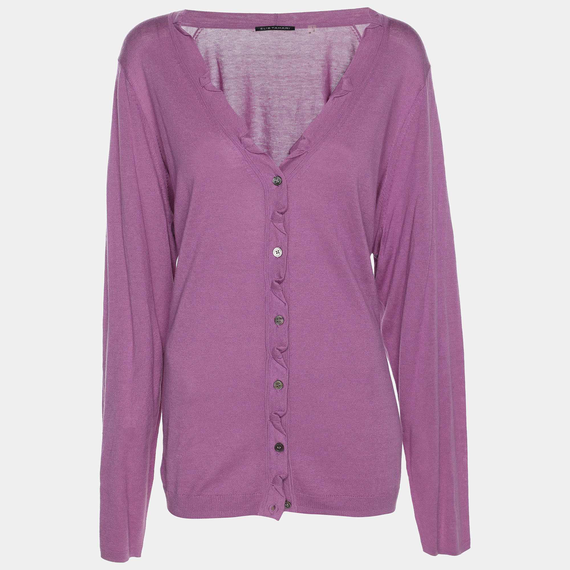 Pre Owned Elie Tahari Purple Stretch Silk Sammy Sweater XXL