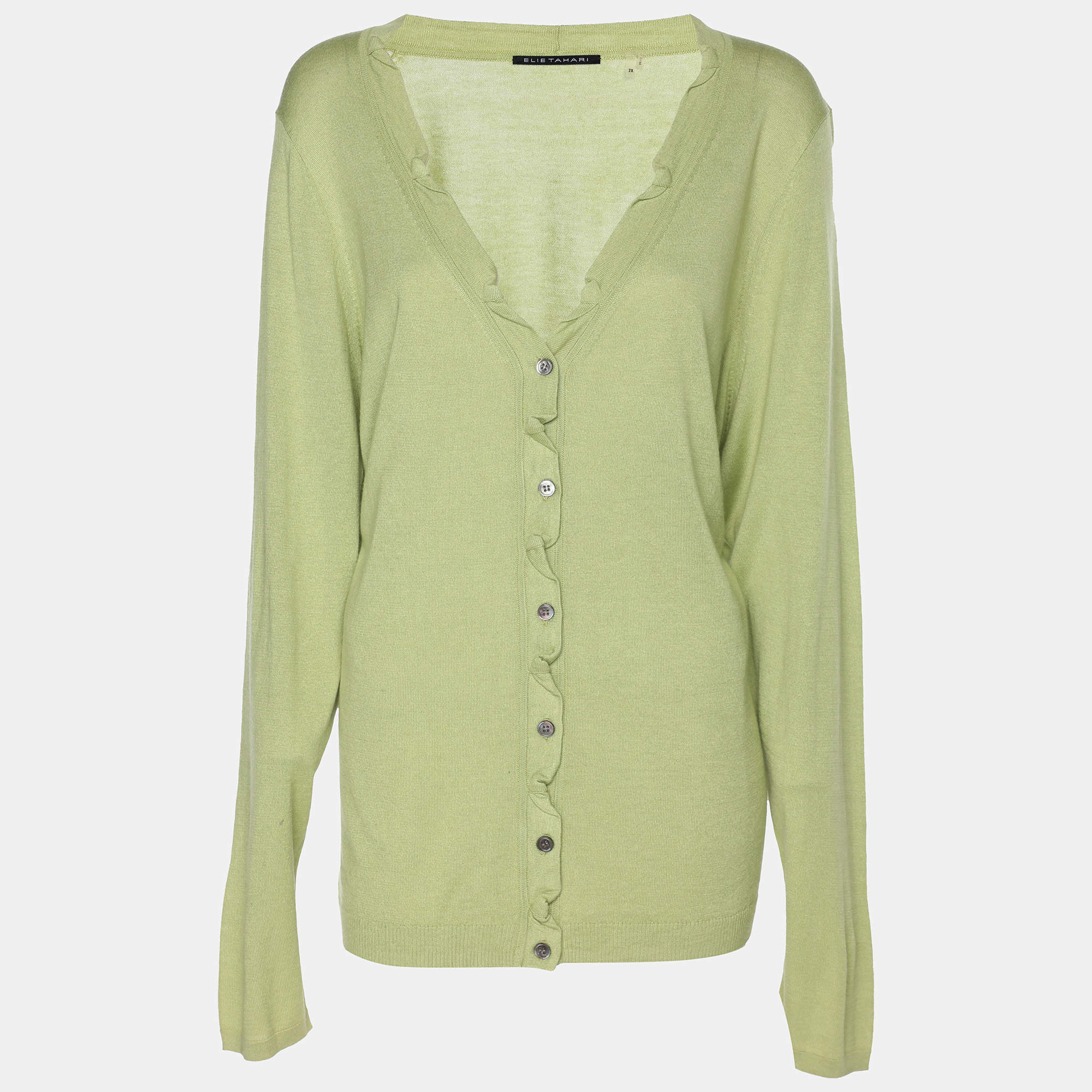 Pre Owned Elie Tahari Green Stretch Knit Sammy Long Sleeve Sweatshirt XXL