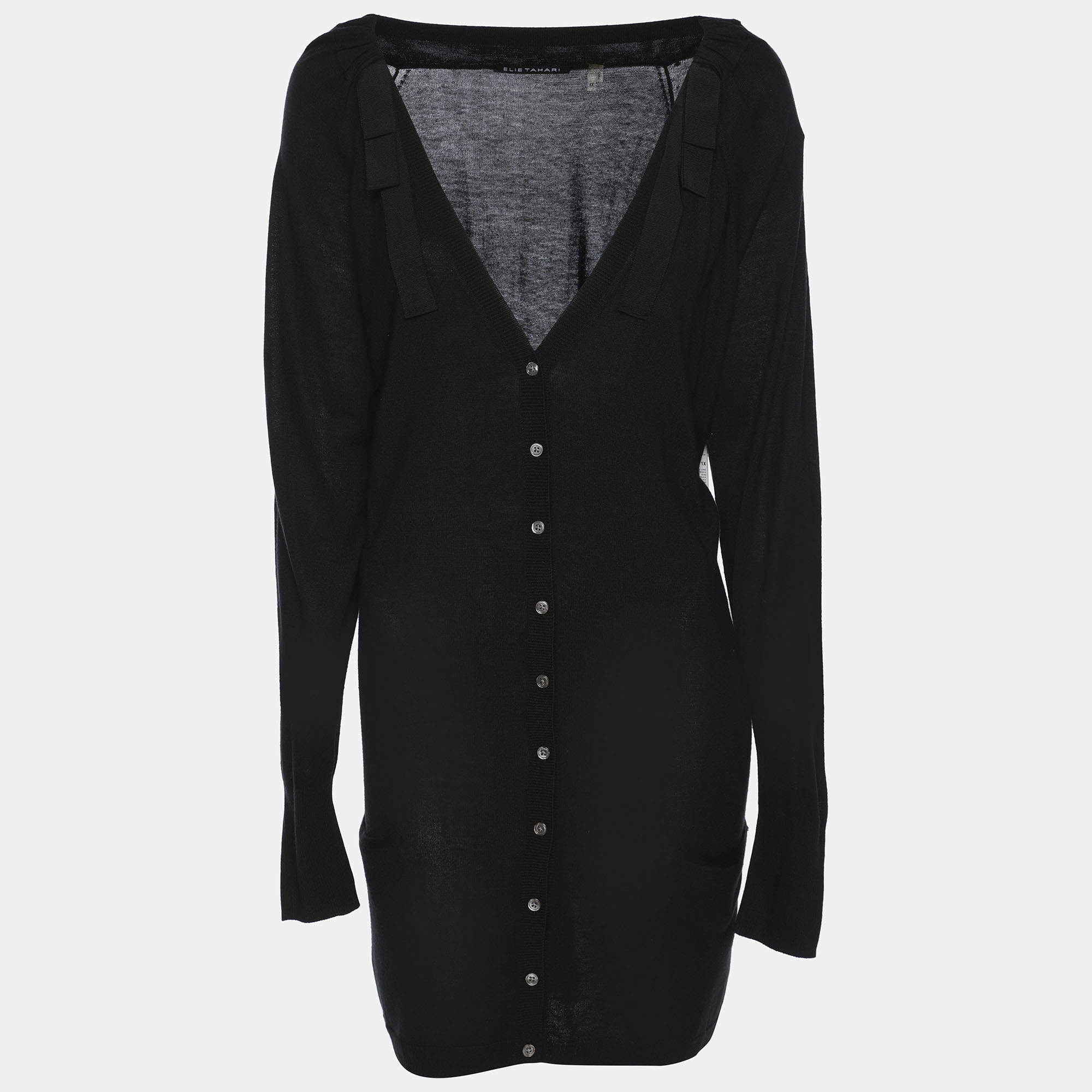 Pre Owned Elie Tahari Black Stretch Knit Gail Long Sleeve Sweatshirt XL