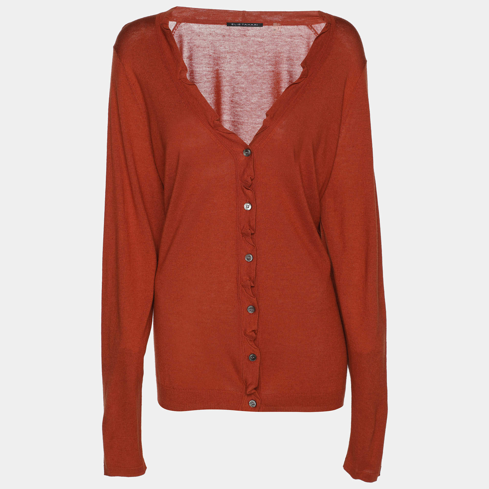 Pre Owned Elie Tahari Bronze Stretch Knit Sammy Long Sleeve Shirt XXL