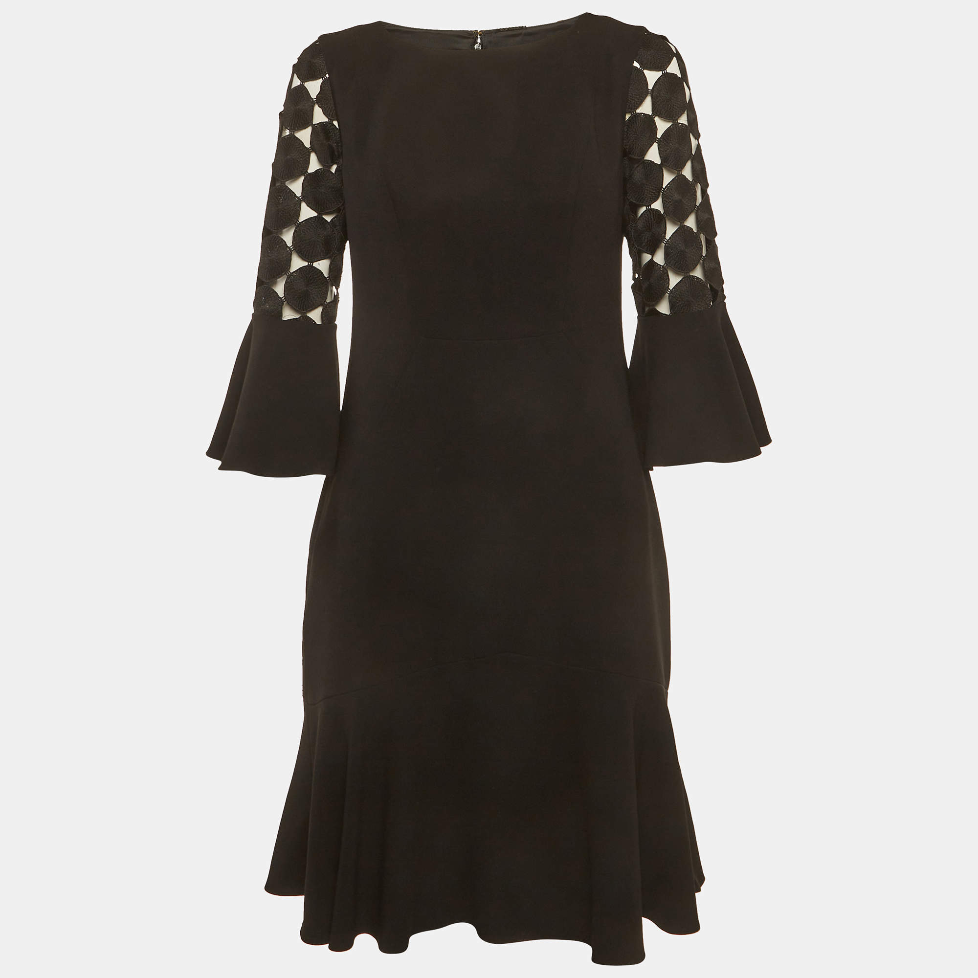 مملوكة مسبقًا Elie Tahari Black Lace Sleeve Crepe Short Dress M