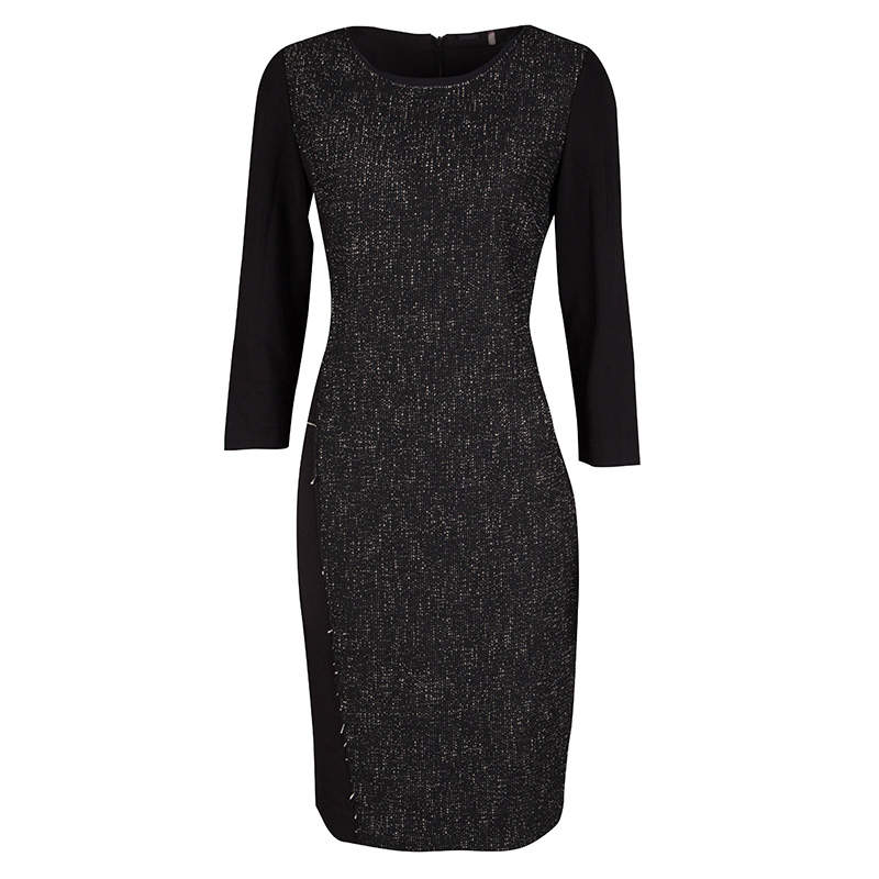 Elie Tahari Black Contrast Front Panel Detail Long Sleeve Dress M Elie ...