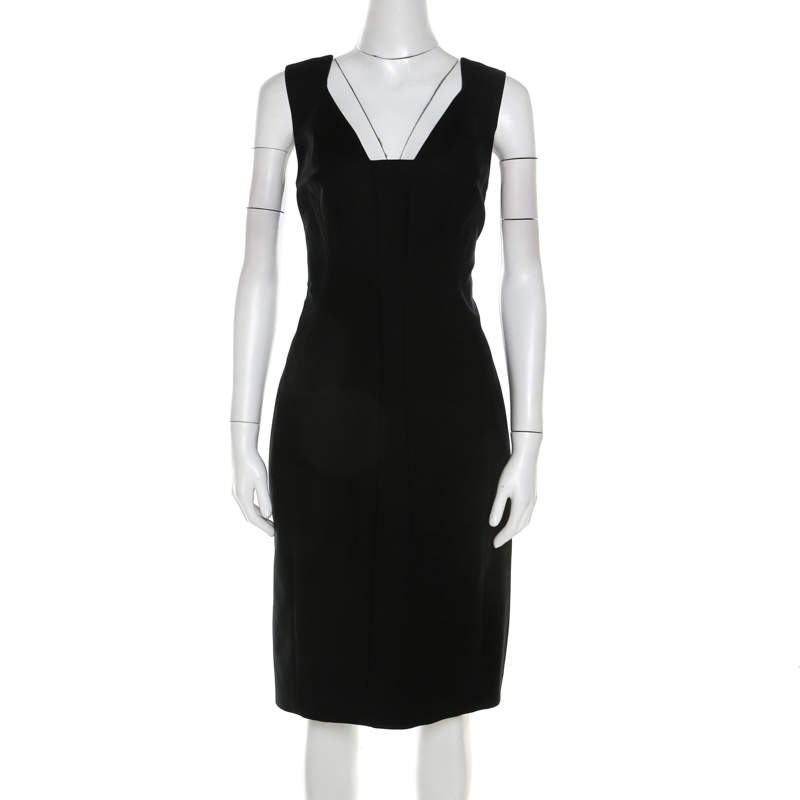 Elie Tahari Black Stretch Cotton Sleeveless Bodycon Sheath Dress L
