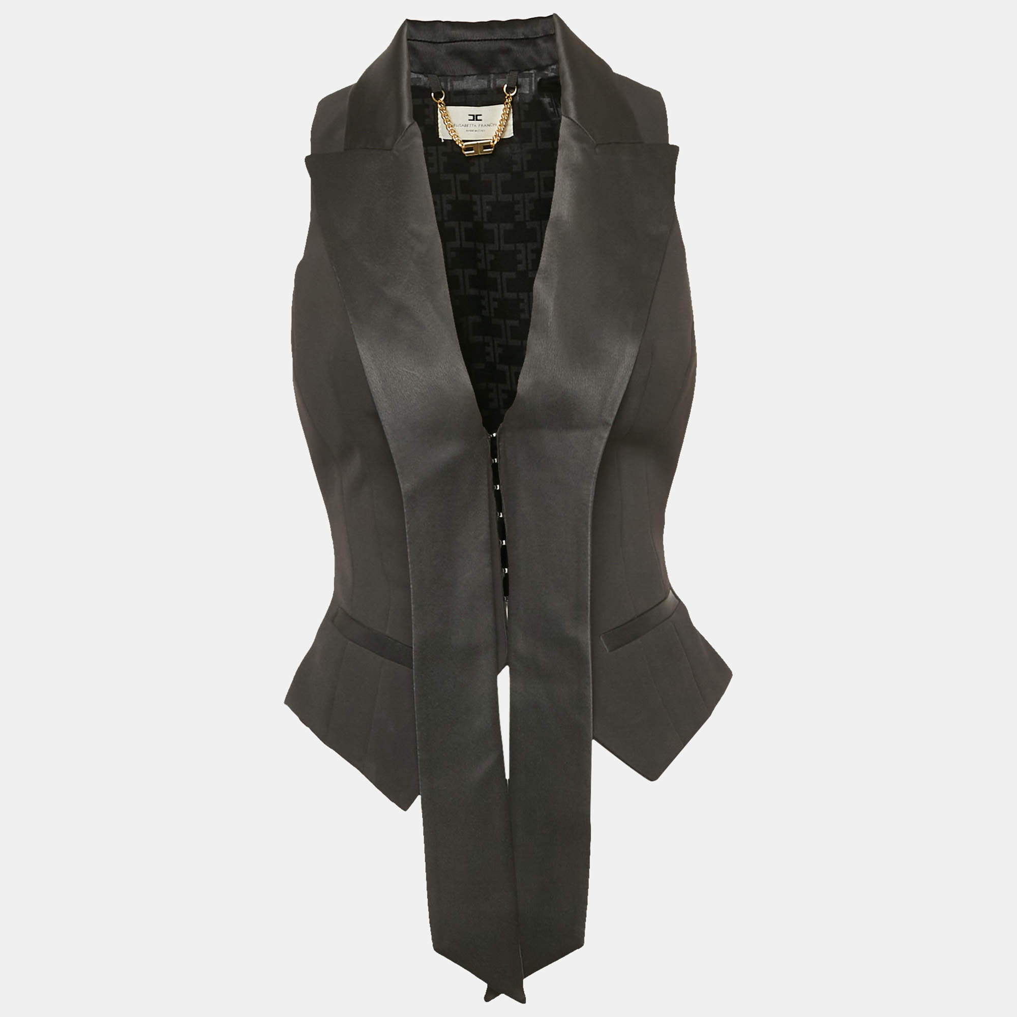 Pre Owned Elisabetta Franchi Black Satin Trim Crepe Vest S