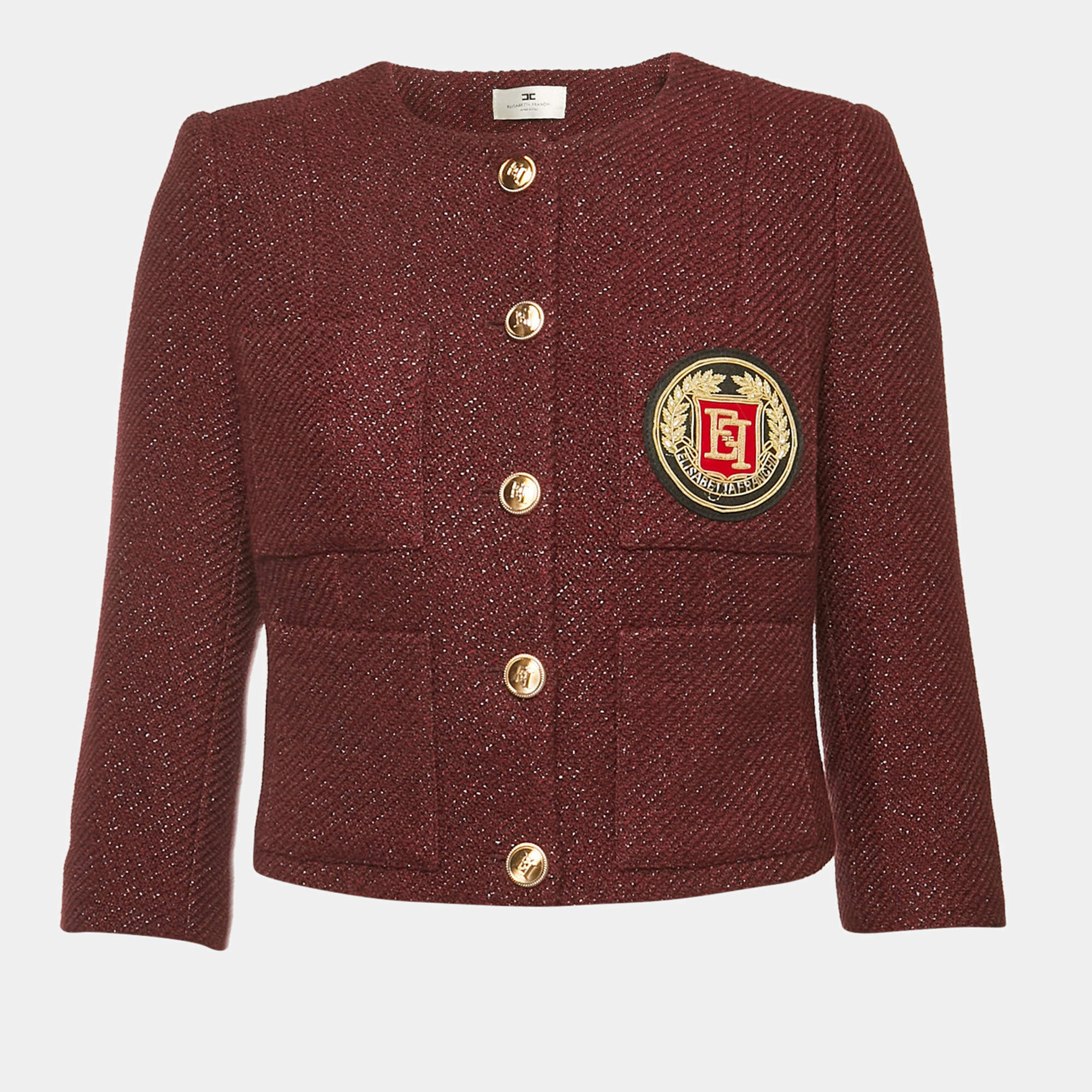 Elisabetta Franchi Burgundy Lurex Tweed Jacket S